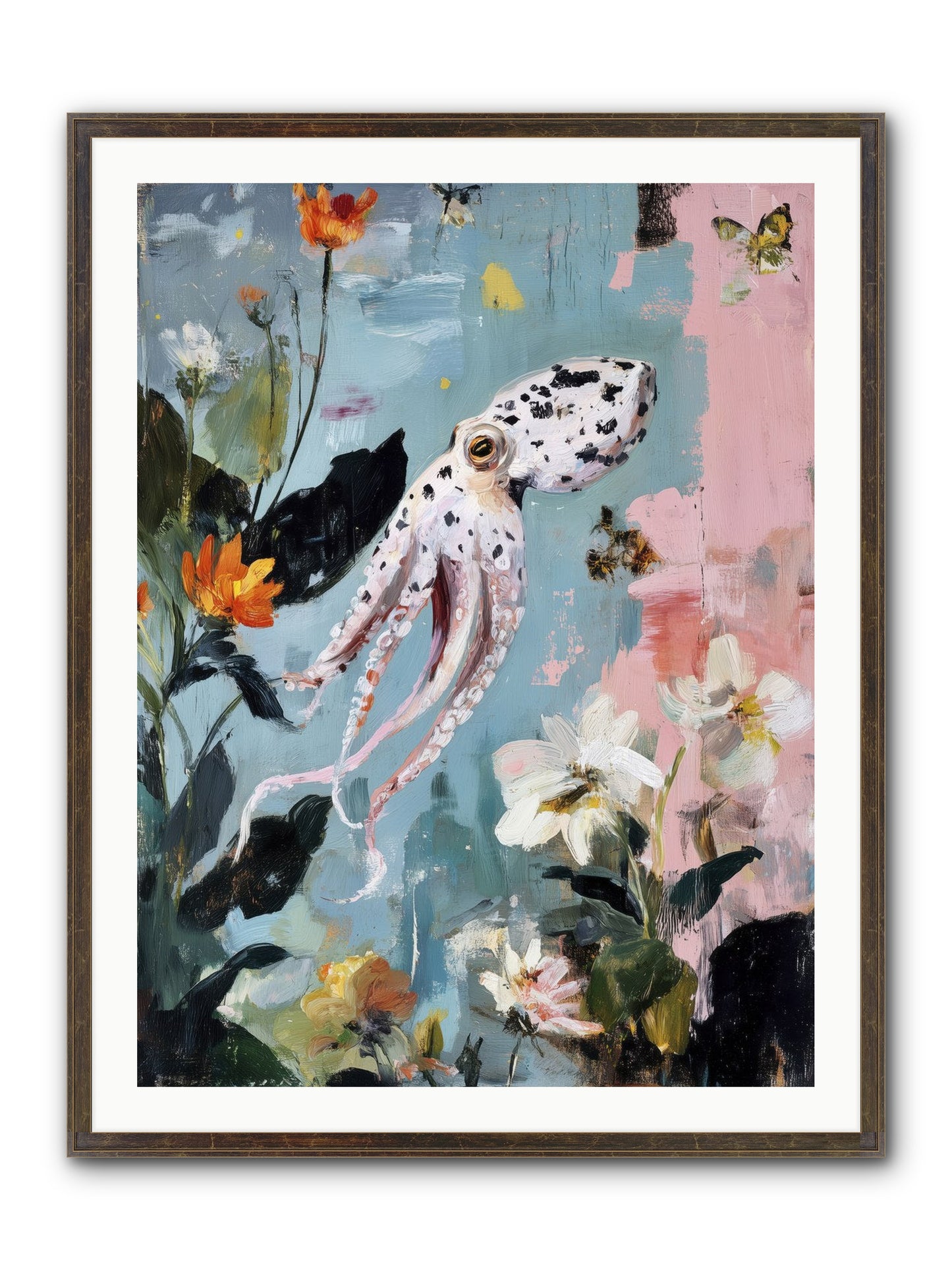 Playing In Blue Framed Print - Slimwoods Black/Gold 30x40