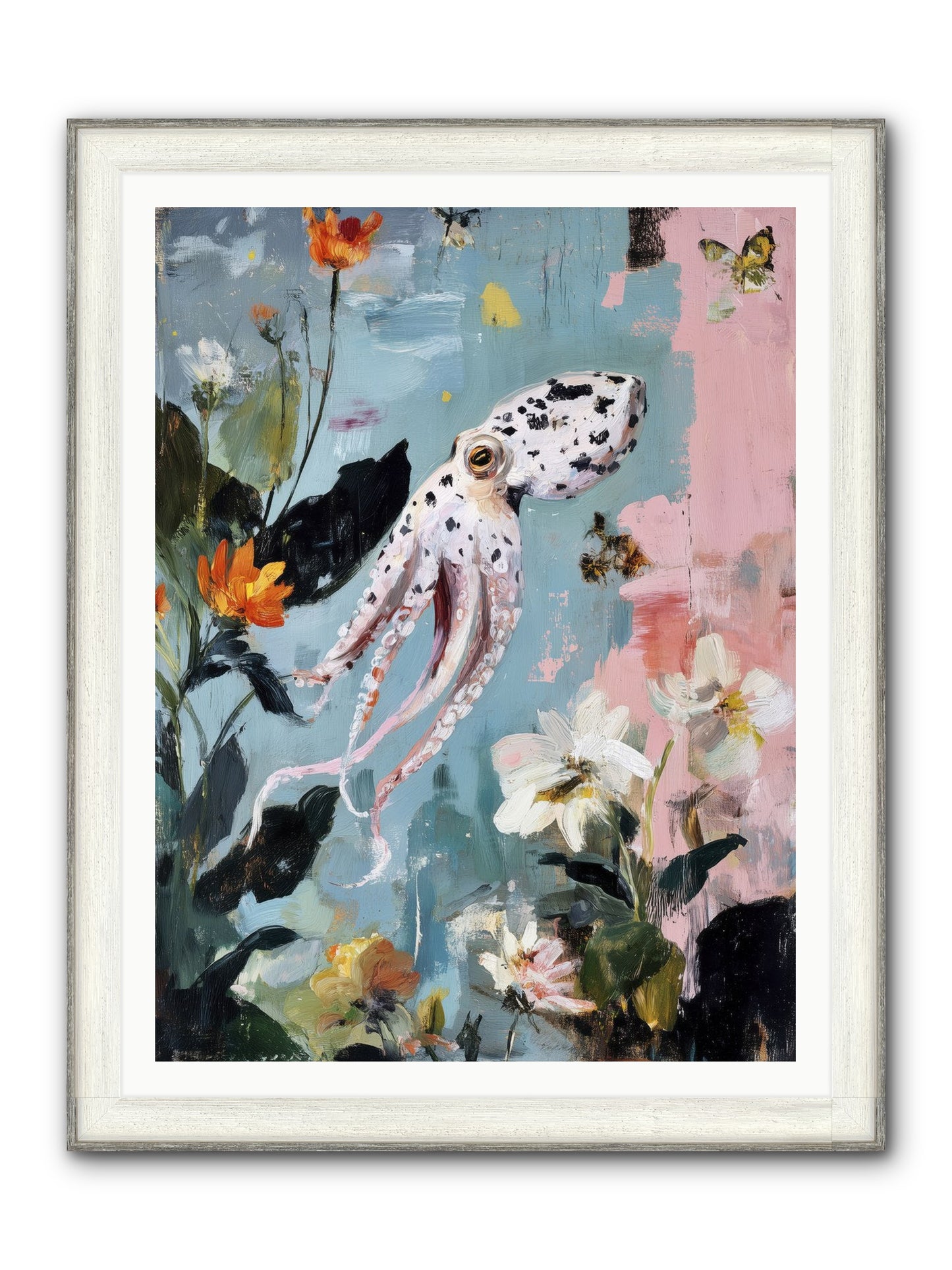 Playing In Blue Framed Print - Driftwood White 36x48