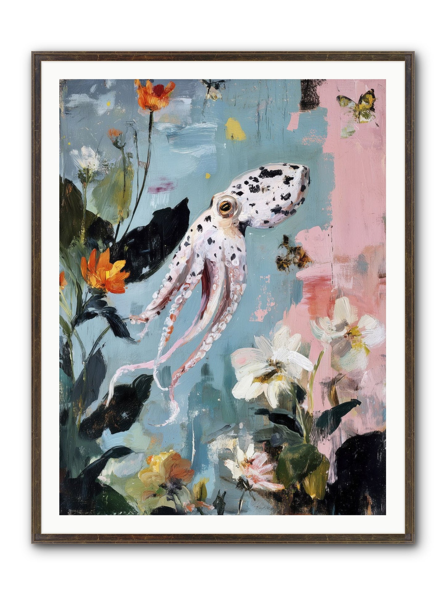 Playing In Blue Framed Print - Slimwoods Black/Gold 36x48