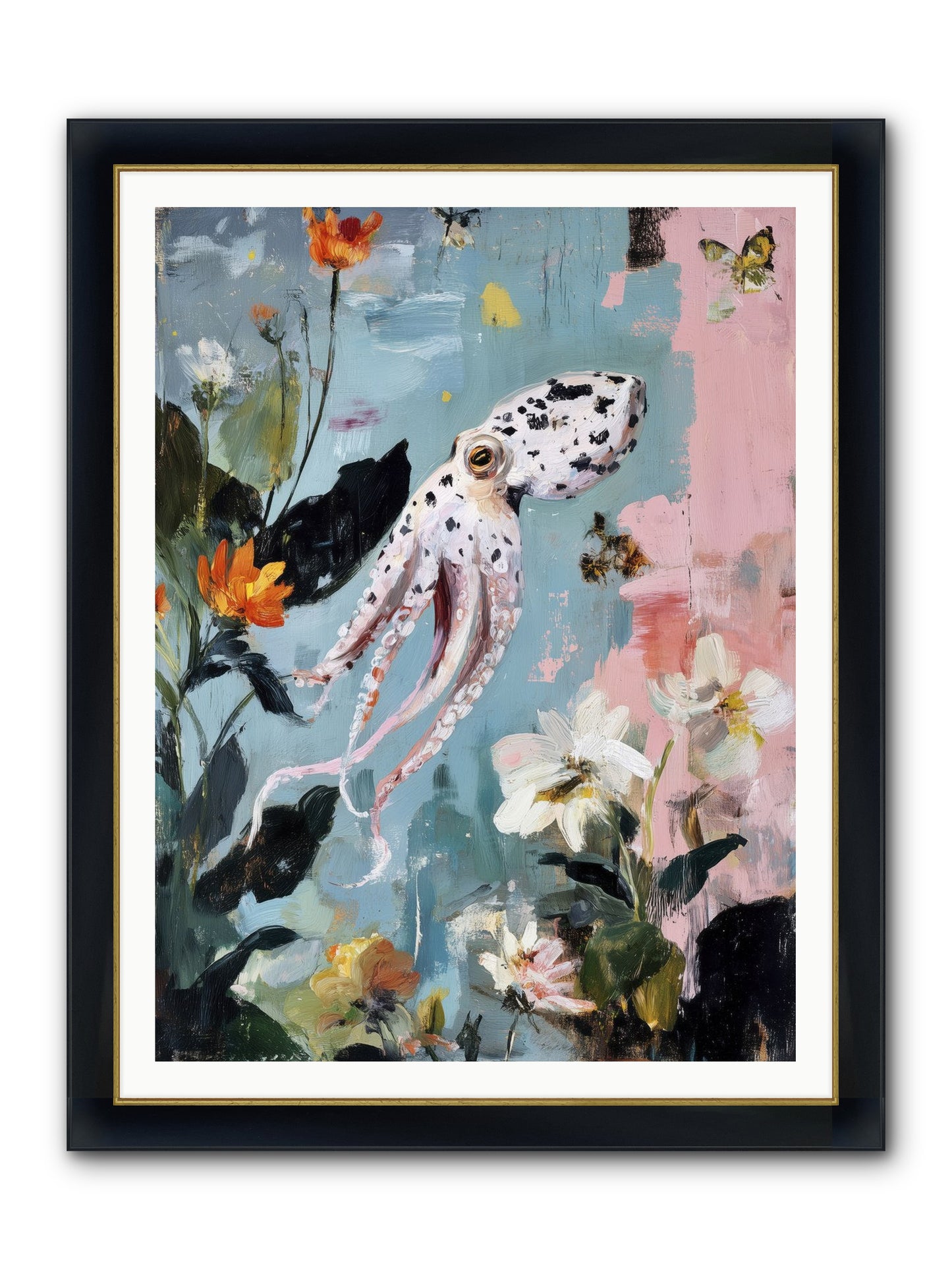 Playing In Blue Framed Print - Wide Black w/Gold 36x48