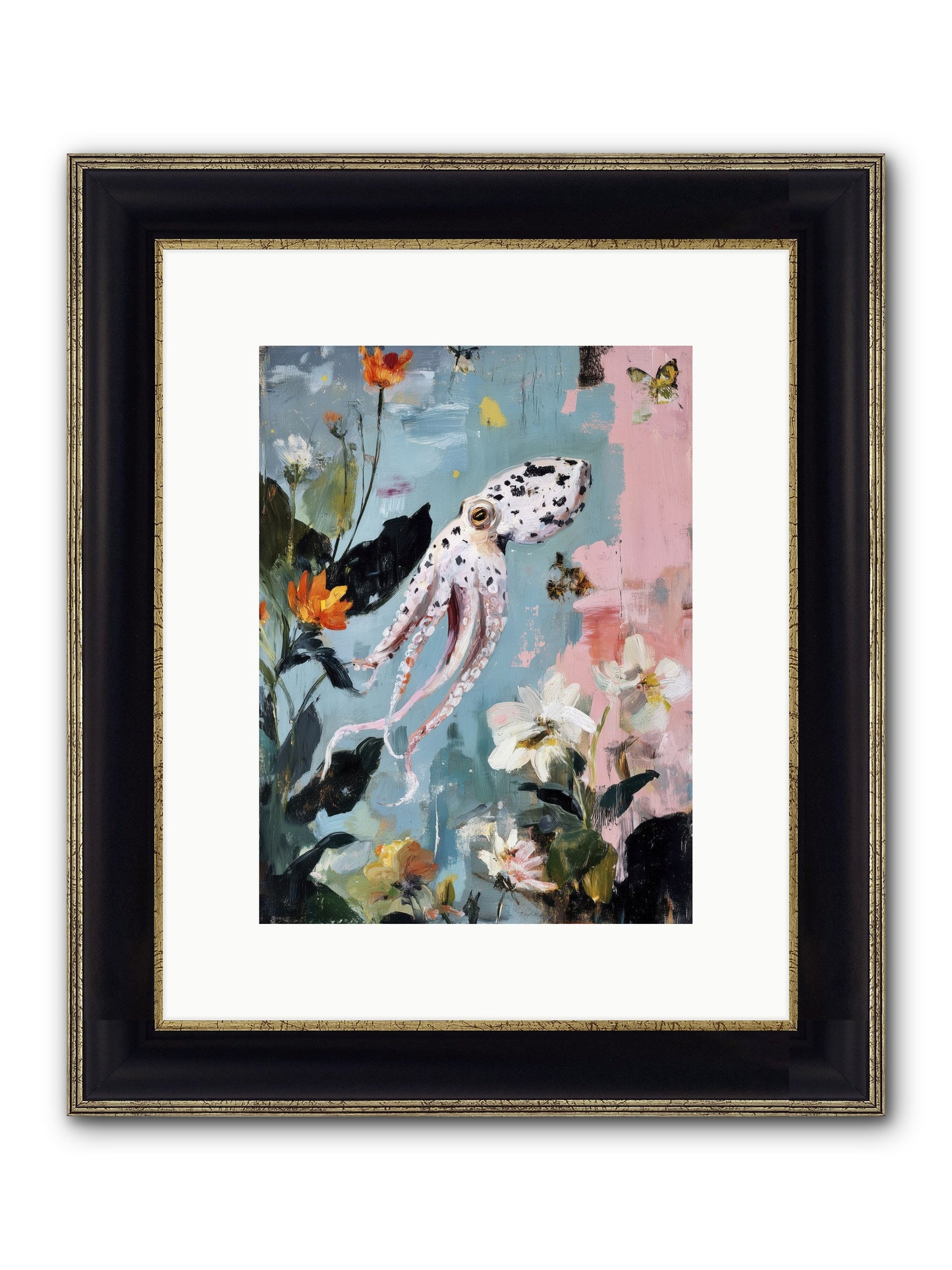 Playing In Blue Framed Print - Black & Gold 9x12