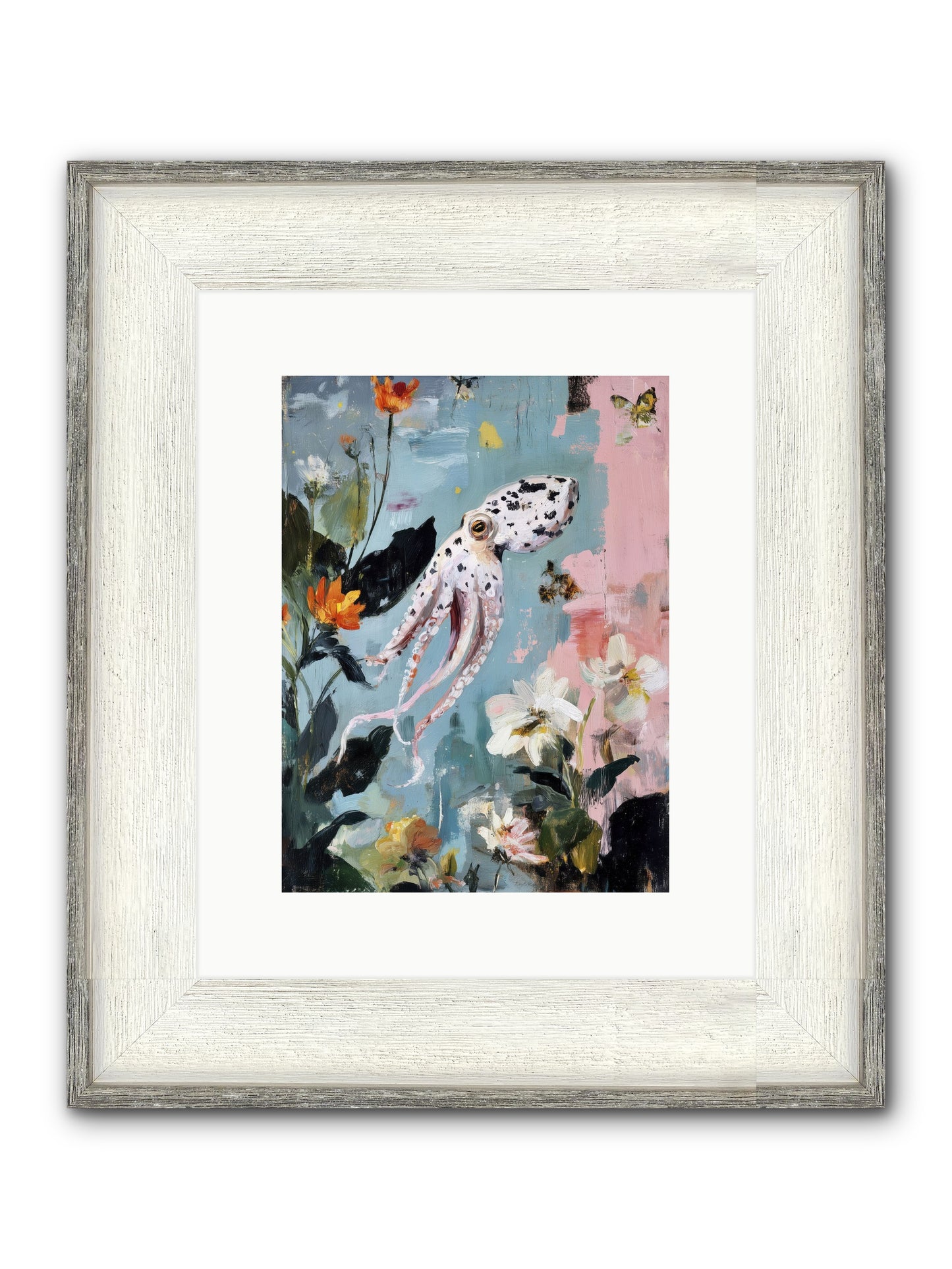 Playing In Blue Framed Print - Driftwood White 9x12