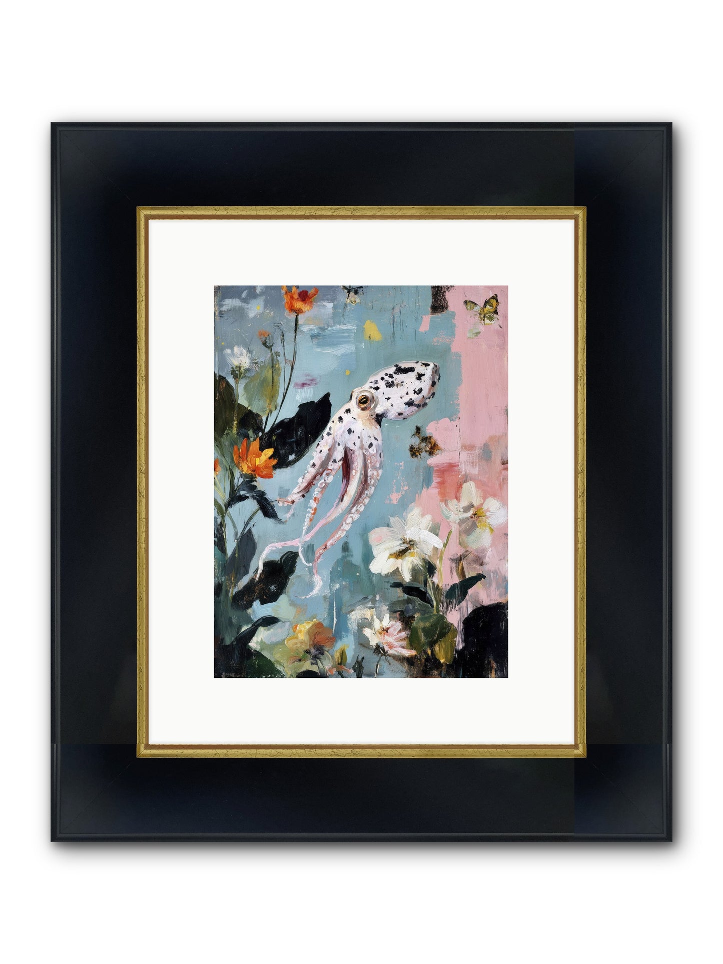 Playing In Blue Framed Print - Wide Black w/Gold 9x12