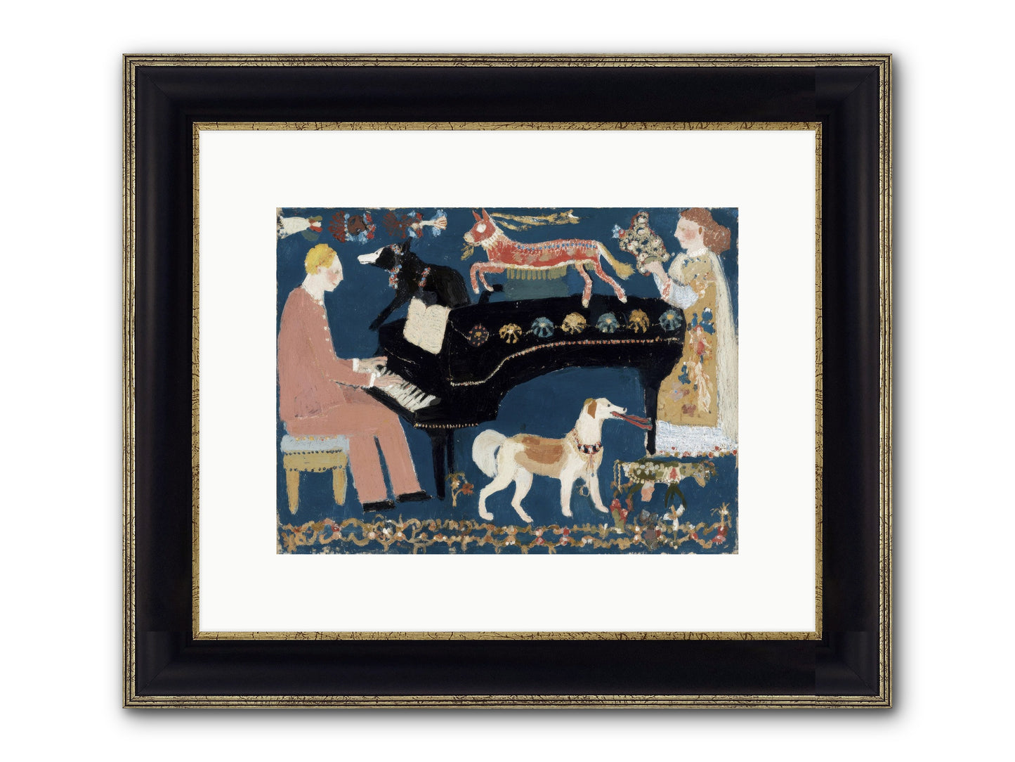 Playing Piano With Wolves Framed Print - Black & Gold 12x9