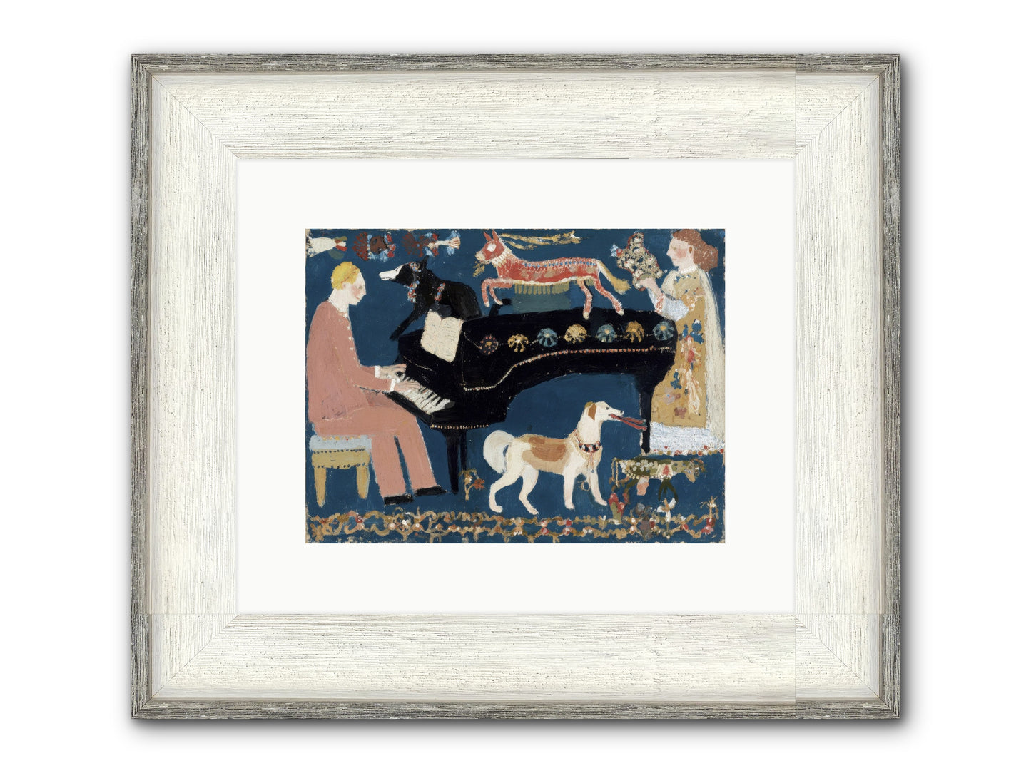 Playing Piano With Wolves Framed Print - Driftwood White 12x9
