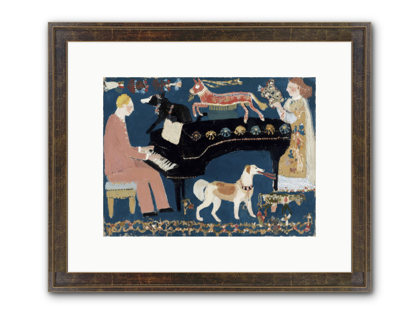 Playing Piano With Wolves Framed Print - Slimwoods Black/Gold 12x9