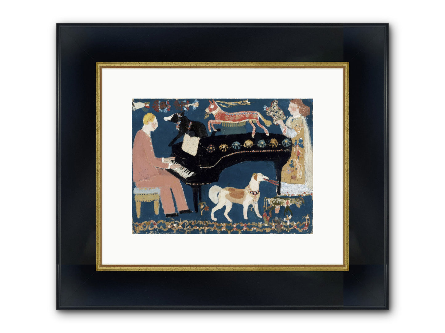 Playing Piano With Wolves Framed Print - Wide Black w/Gold 12x9