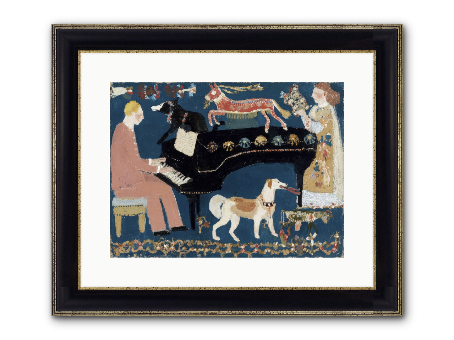 Playing Piano With Wolves Framed Print - Black & Gold 16x12