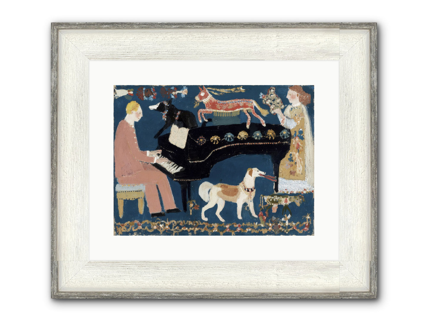 Playing Piano With Wolves Framed Print - Driftwood White 16x12