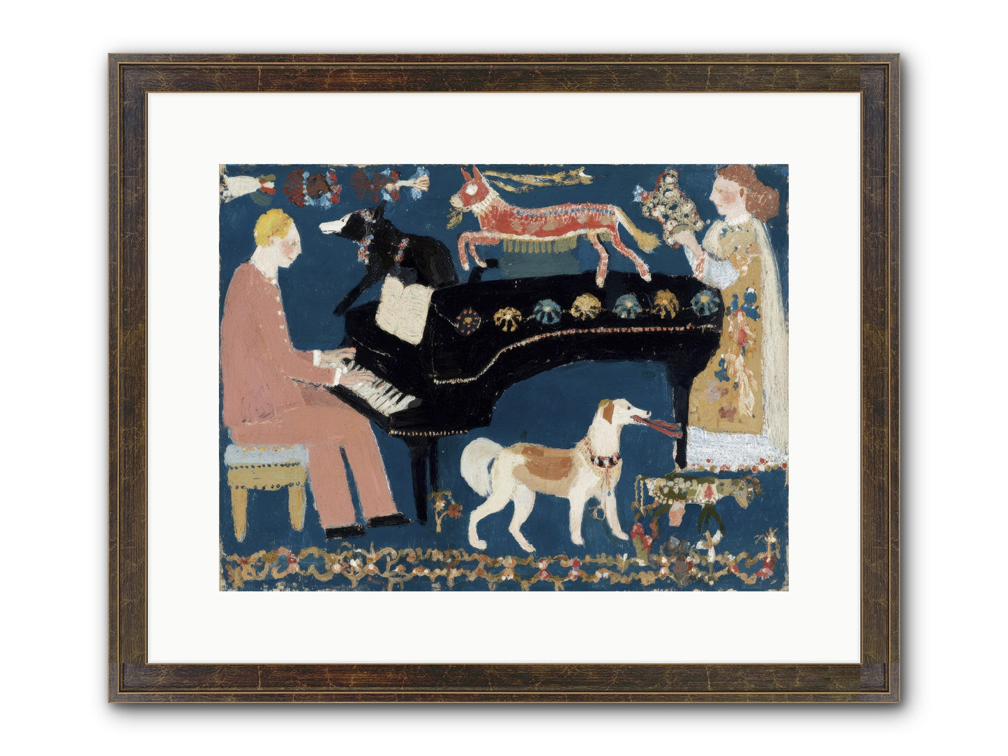 Playing Piano With Wolves Framed Print - Slimwoods Black/Gold 16x12