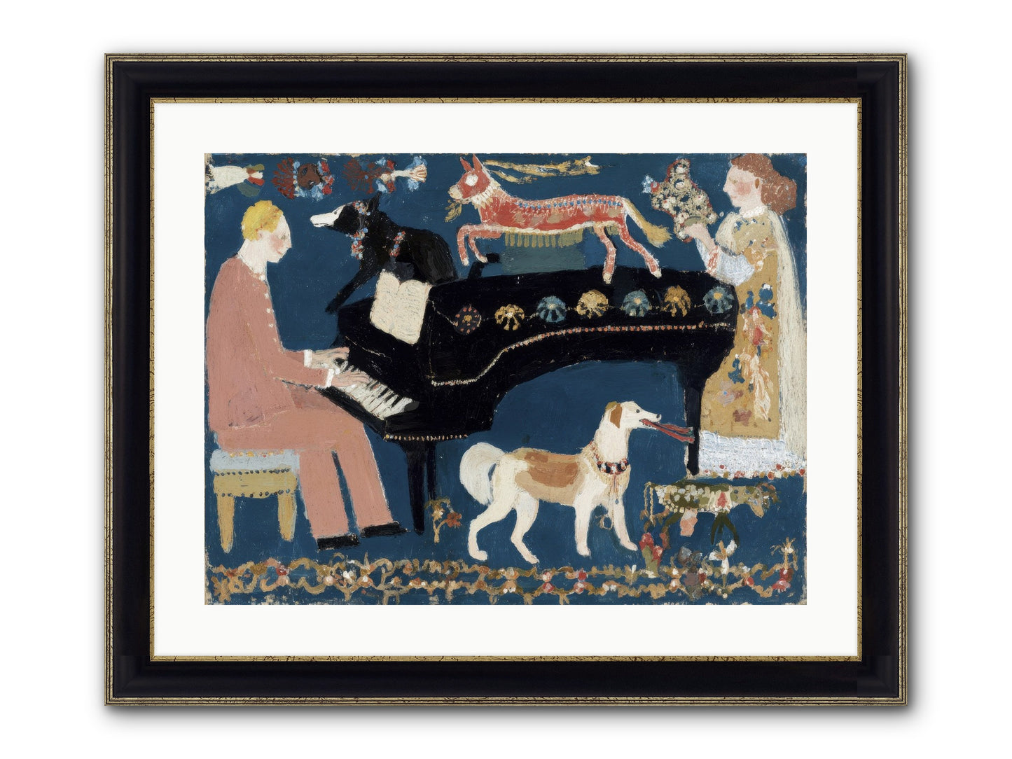 Playing Piano With Wolves Framed Print - Black & Gold 24x18