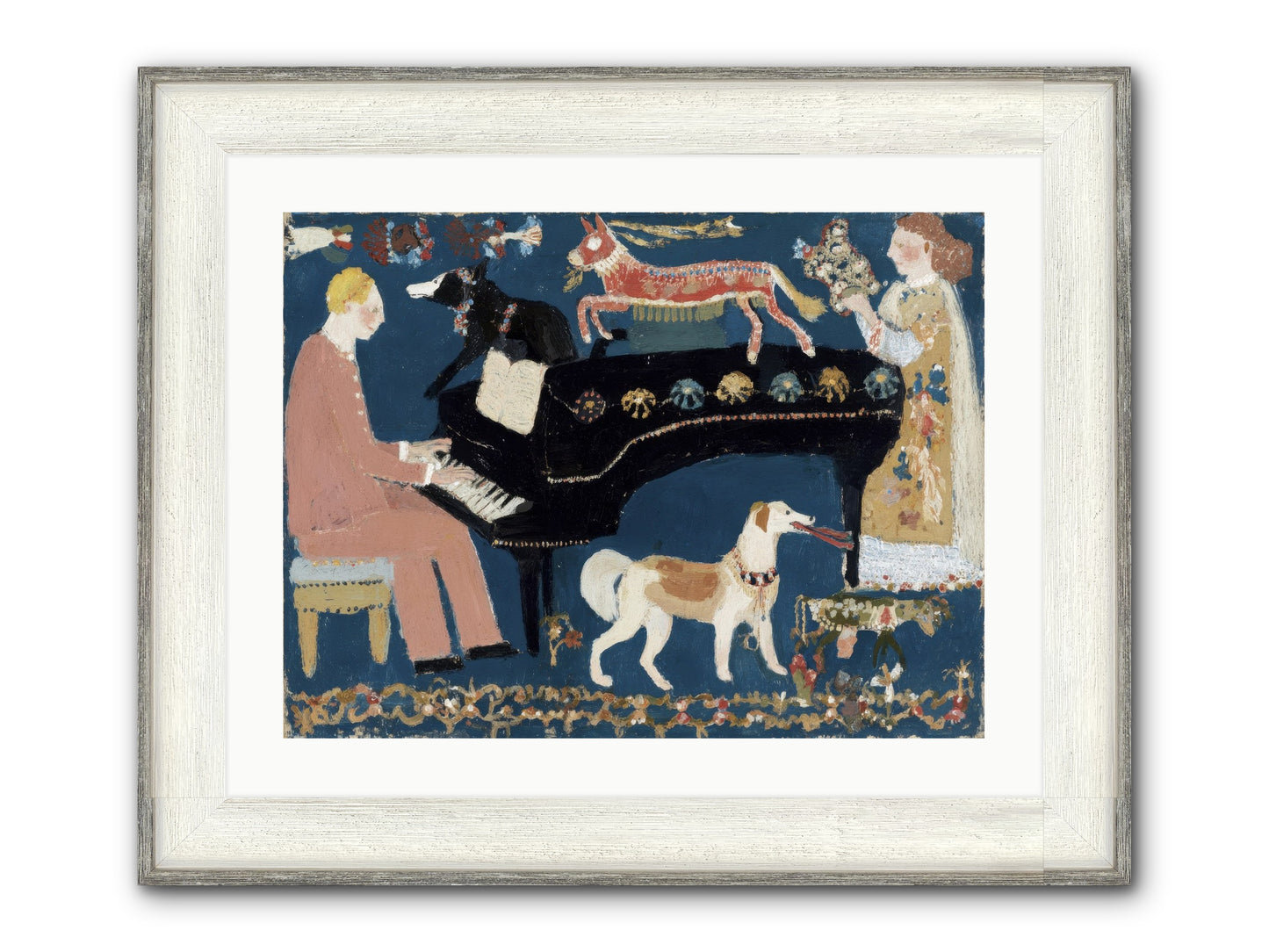 Playing Piano With Wolves Framed Print - Driftwood White 24x18
