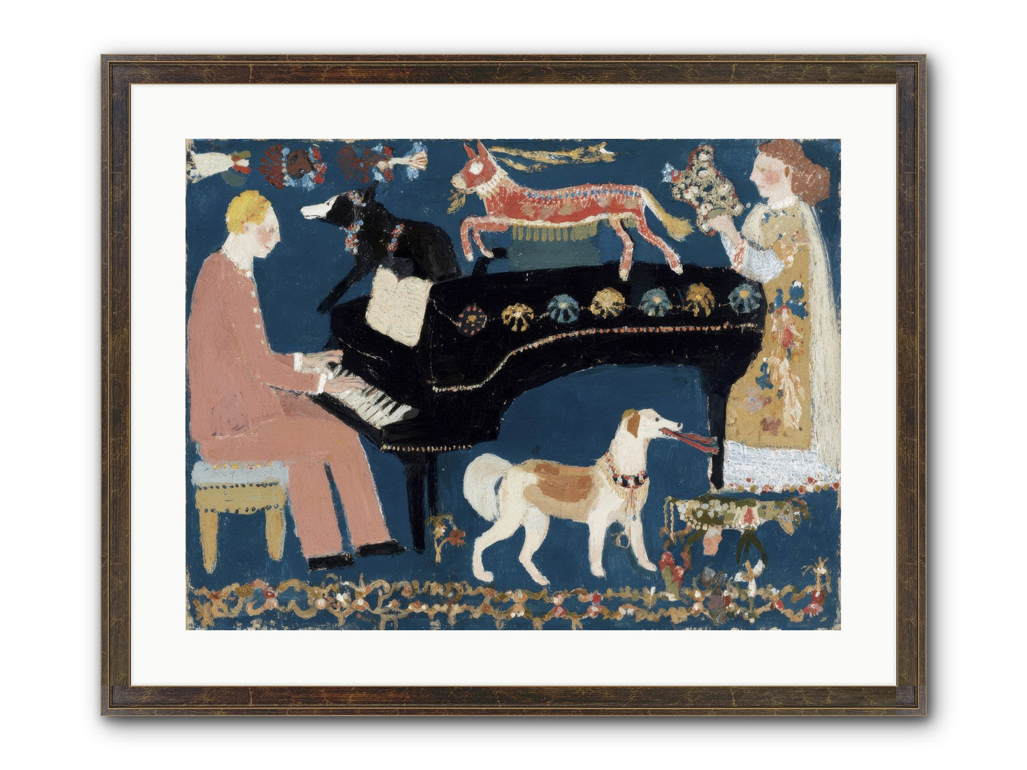 Playing Piano With Wolves Framed Print - Slimwoods Black/Gold 24x18