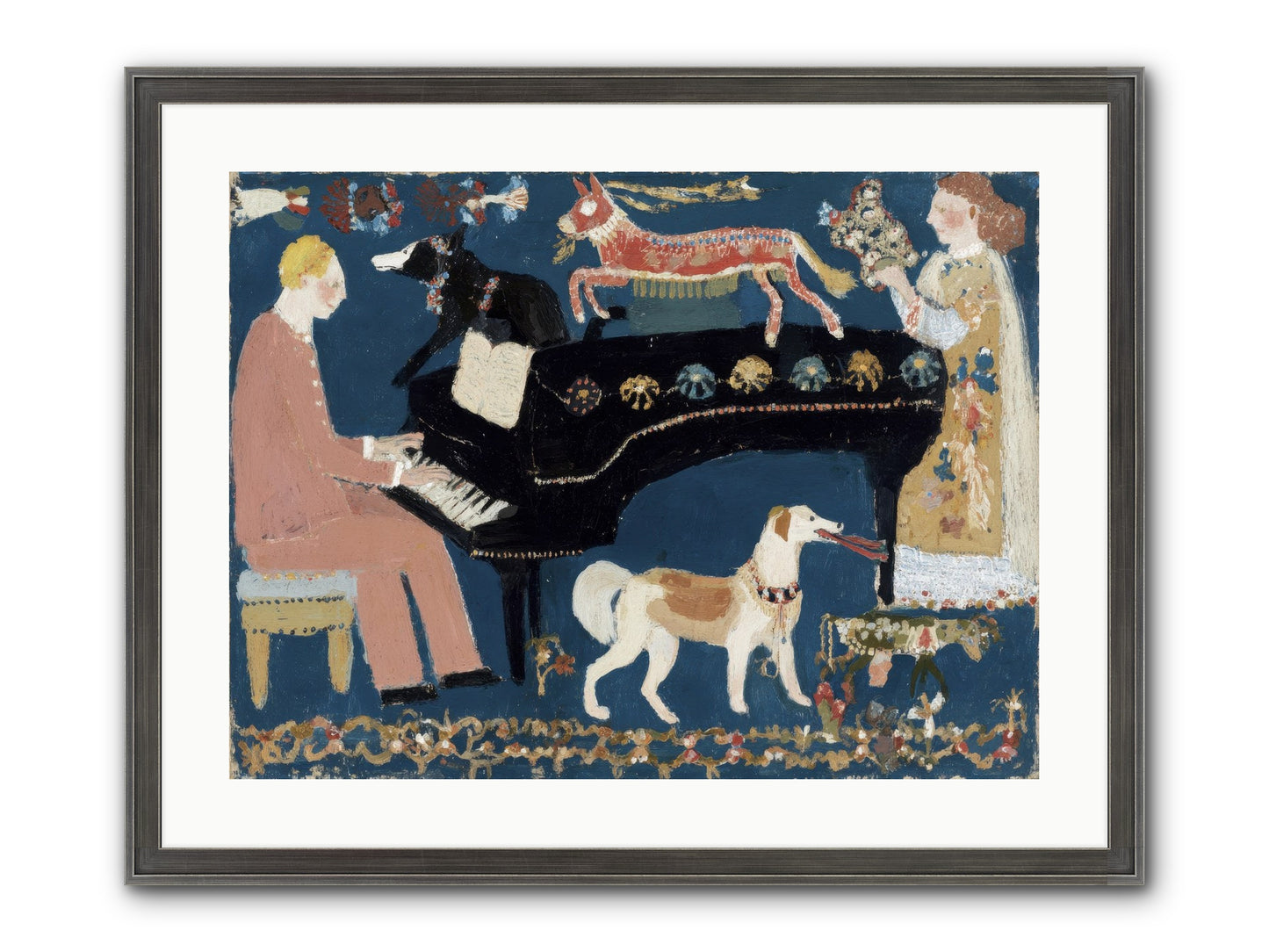 Playing Piano With Wolves Framed Print - Slimwoods Black/Silver 24x18