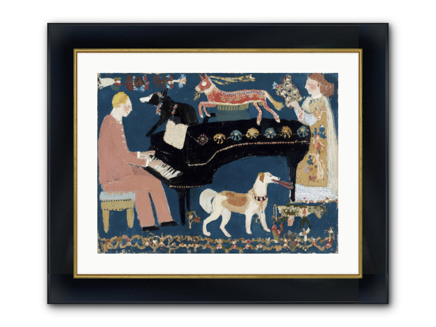 Playing Piano With Wolves Framed Print - Wide Black w/Gold 24x18