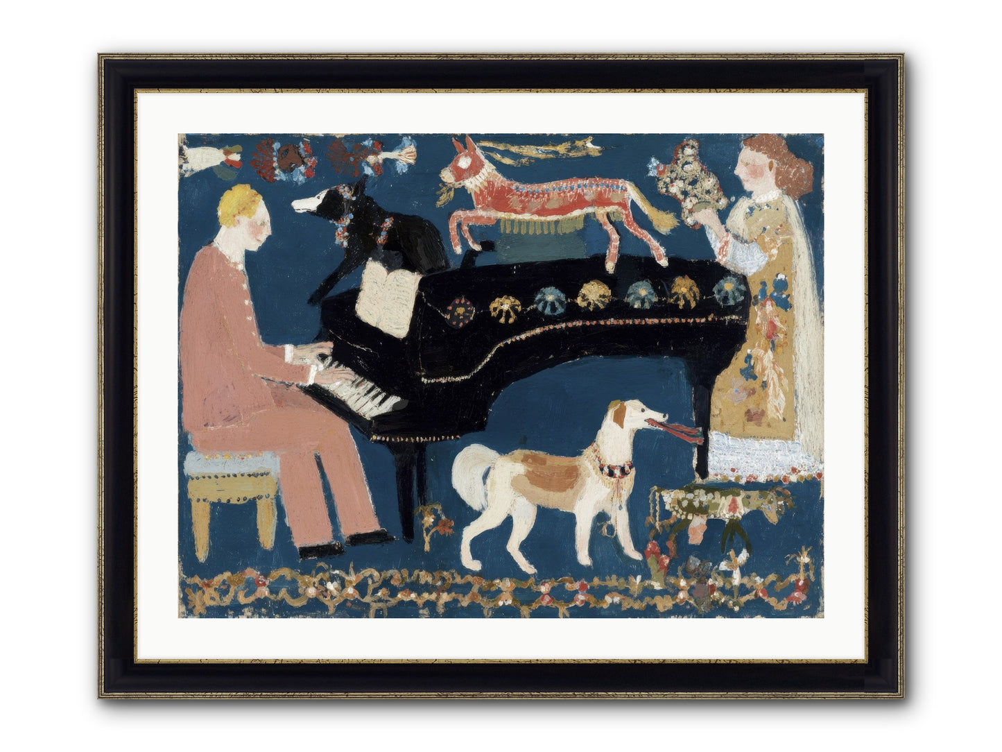 Playing Piano With Wolves Framed Print - Black & Gold 32x24