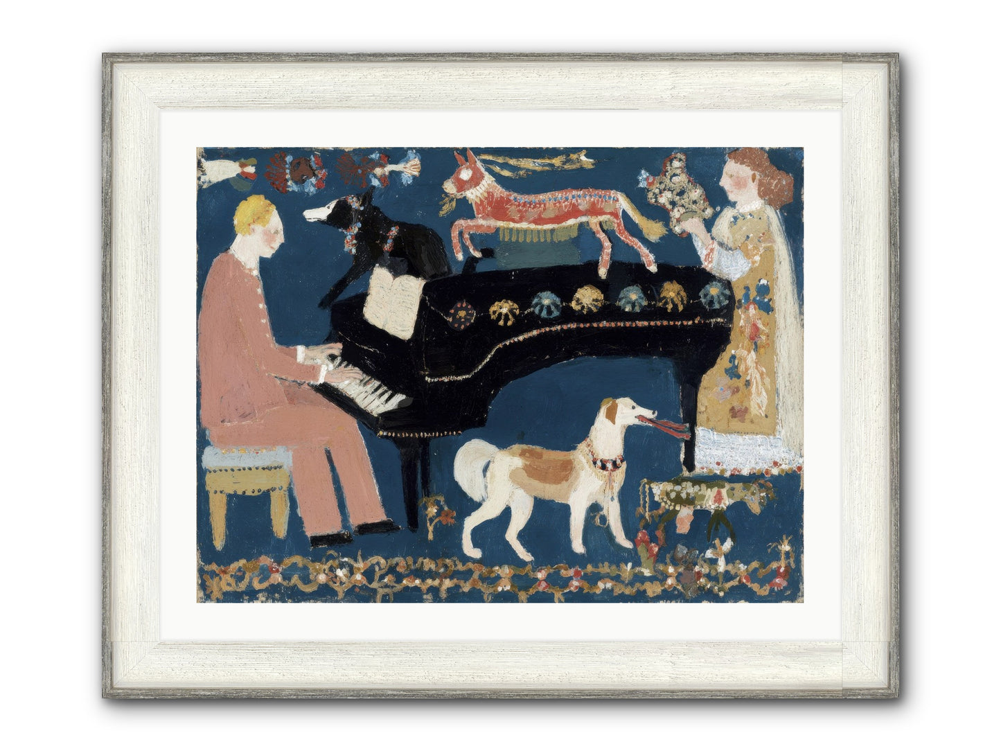 Playing Piano With Wolves Framed Print - Driftwood White 32x24