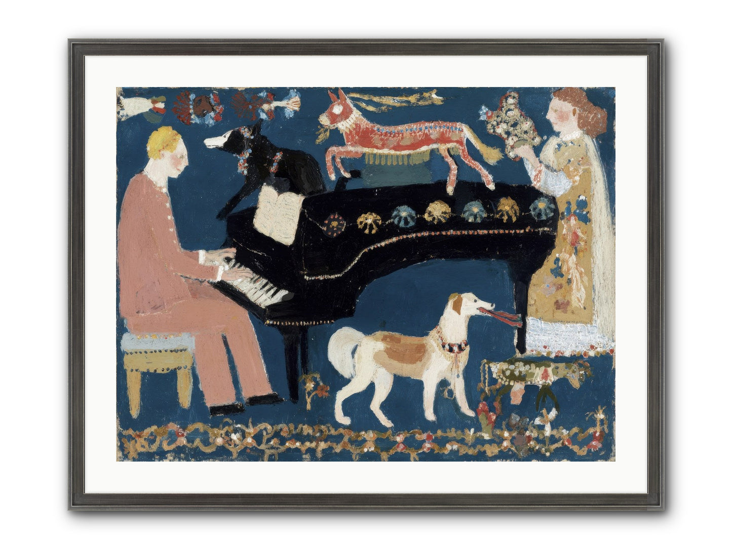 Playing Piano With Wolves Framed Print - Slimwoods Black/Silver 32x24