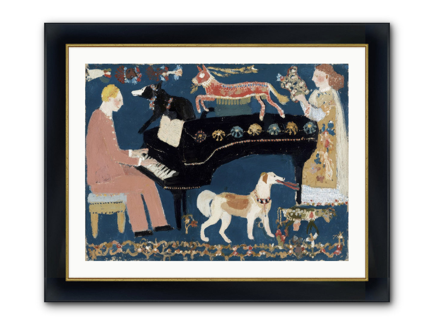 Playing Piano With Wolves Framed Print - Wide Black w/Gold 32x24