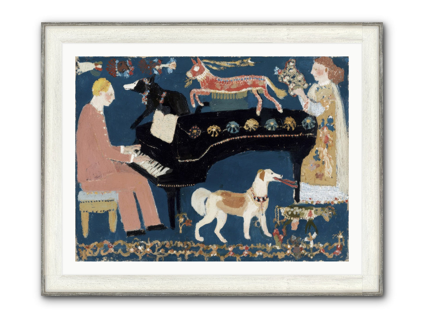 Playing Piano With Wolves Framed Print - Driftwood White 40x30