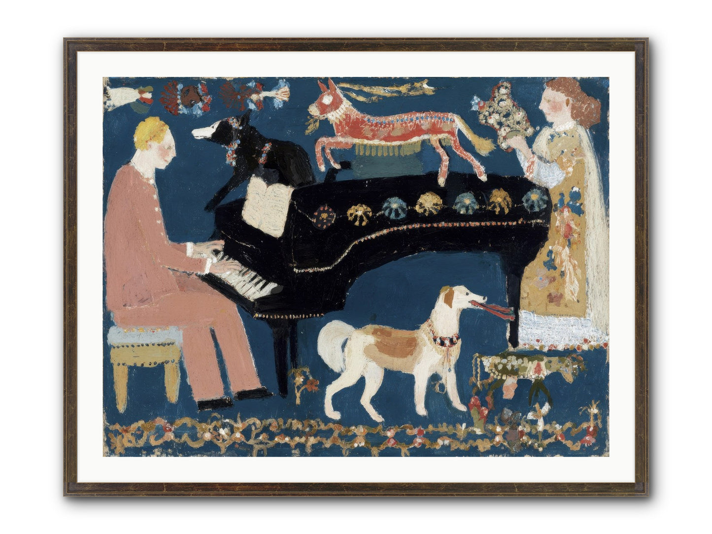 Playing Piano With Wolves Framed Print - Slimwoods Black/Gold 40x30
