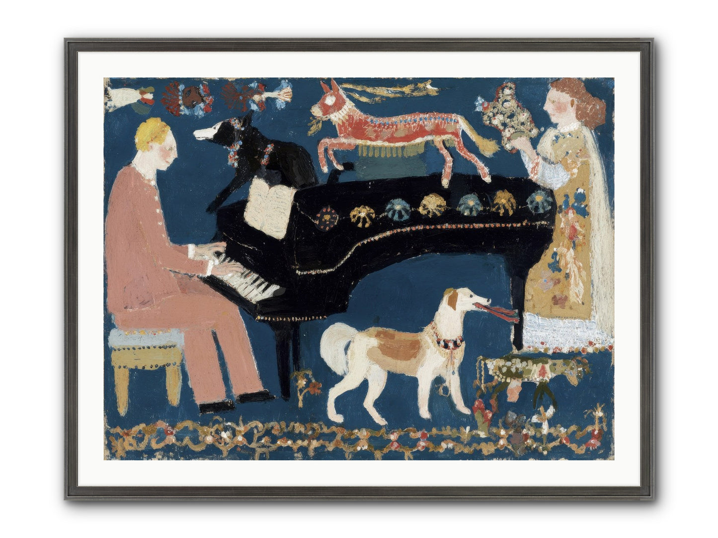 Playing Piano With Wolves Framed Print - Slimwoods Black/Silver 40x30