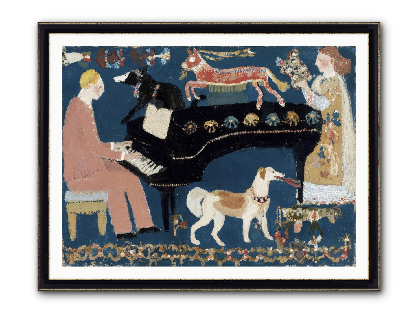 Playing Piano With Wolves Framed Print - Black & Gold 48x36