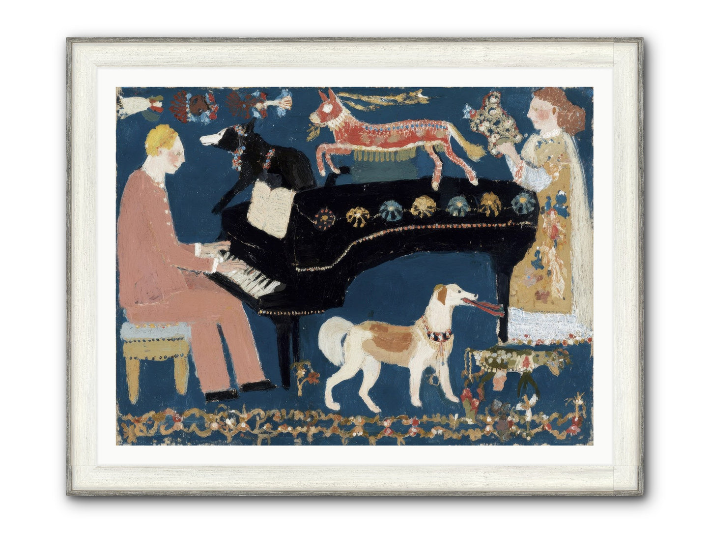 Playing Piano With Wolves Framed Print - Driftwood White 48x36