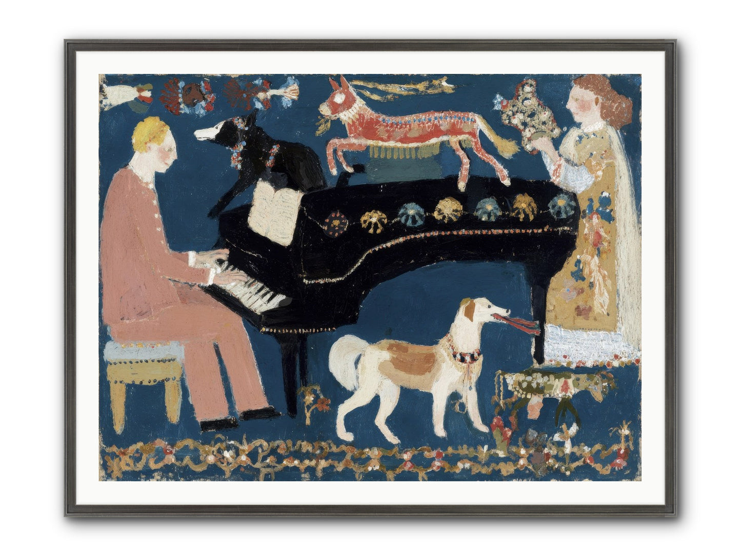 Playing Piano With Wolves Framed Print - Slimwoods Black/Silver 48x36
