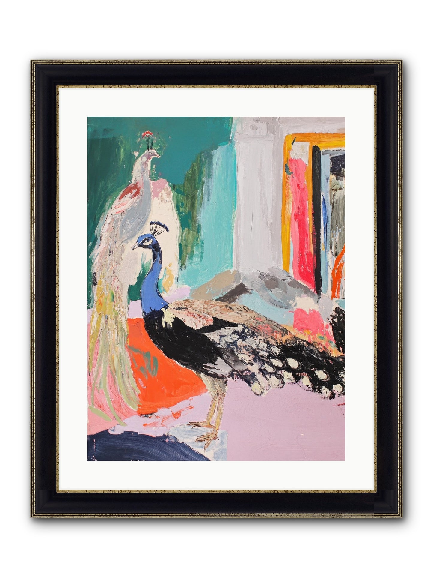 Plumage In The Parlor Framed Print - Black & Gold 18x24