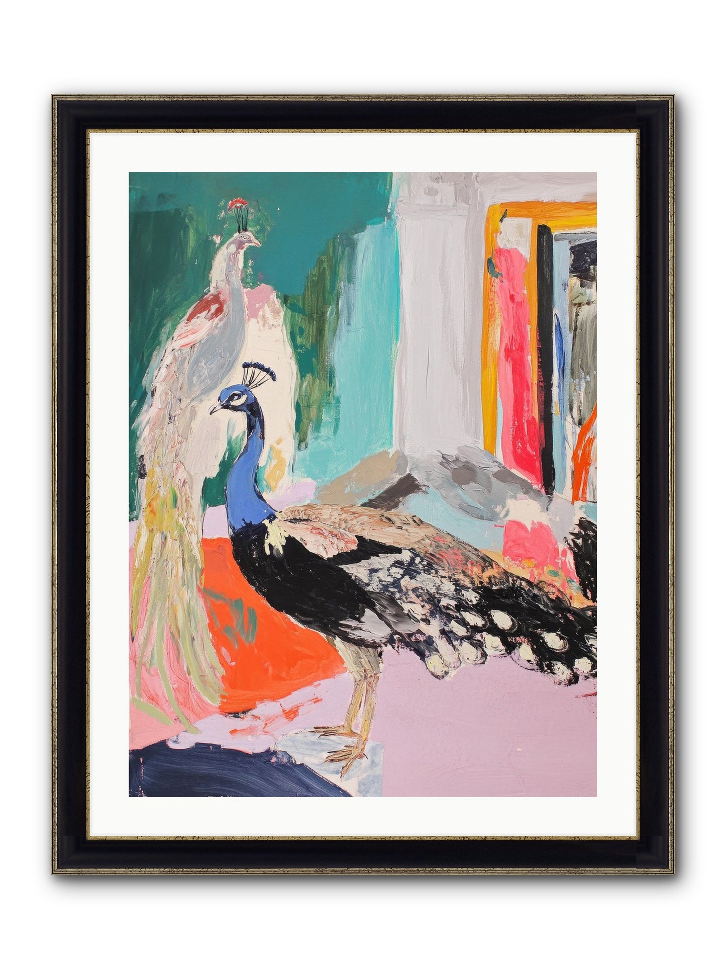 Plumage In The Parlor Framed Print - Black & Gold 24x32