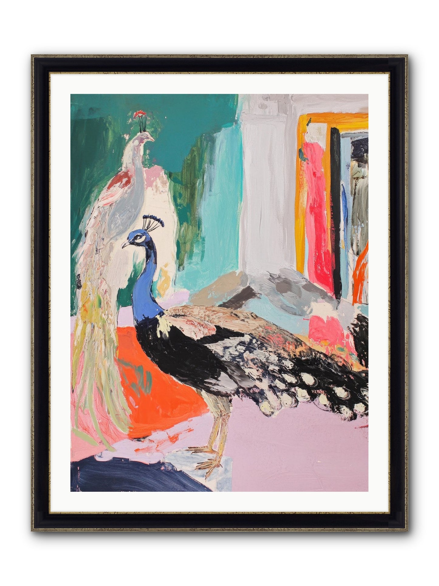 Plumage In The Parlor Framed Print - Black & Gold 30x40