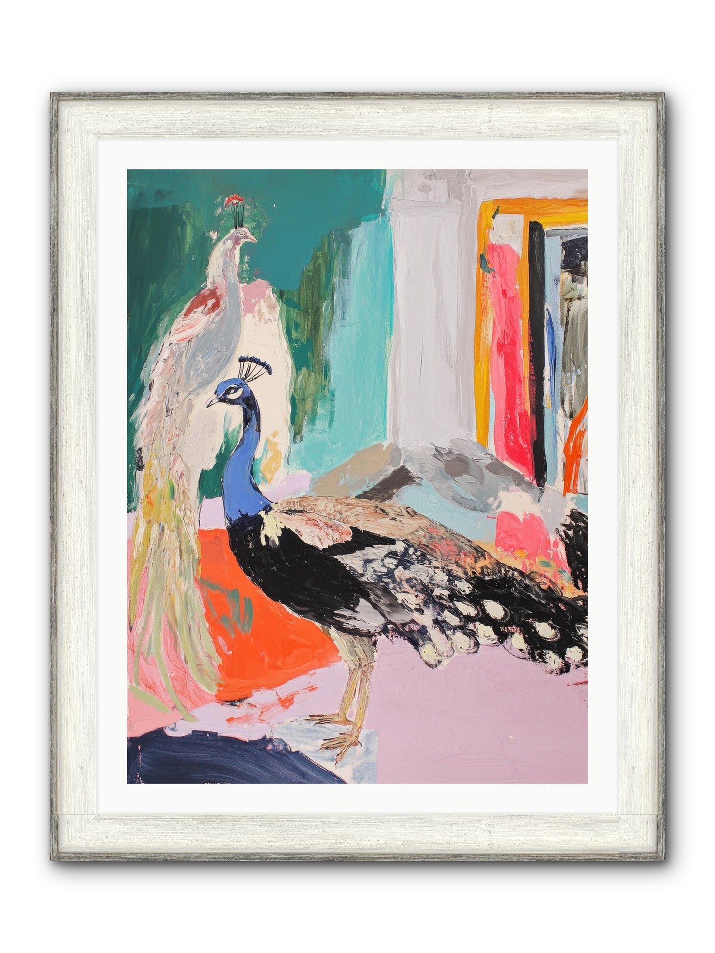 Plumage In The Parlor Framed Print - Driftwood White 30x40