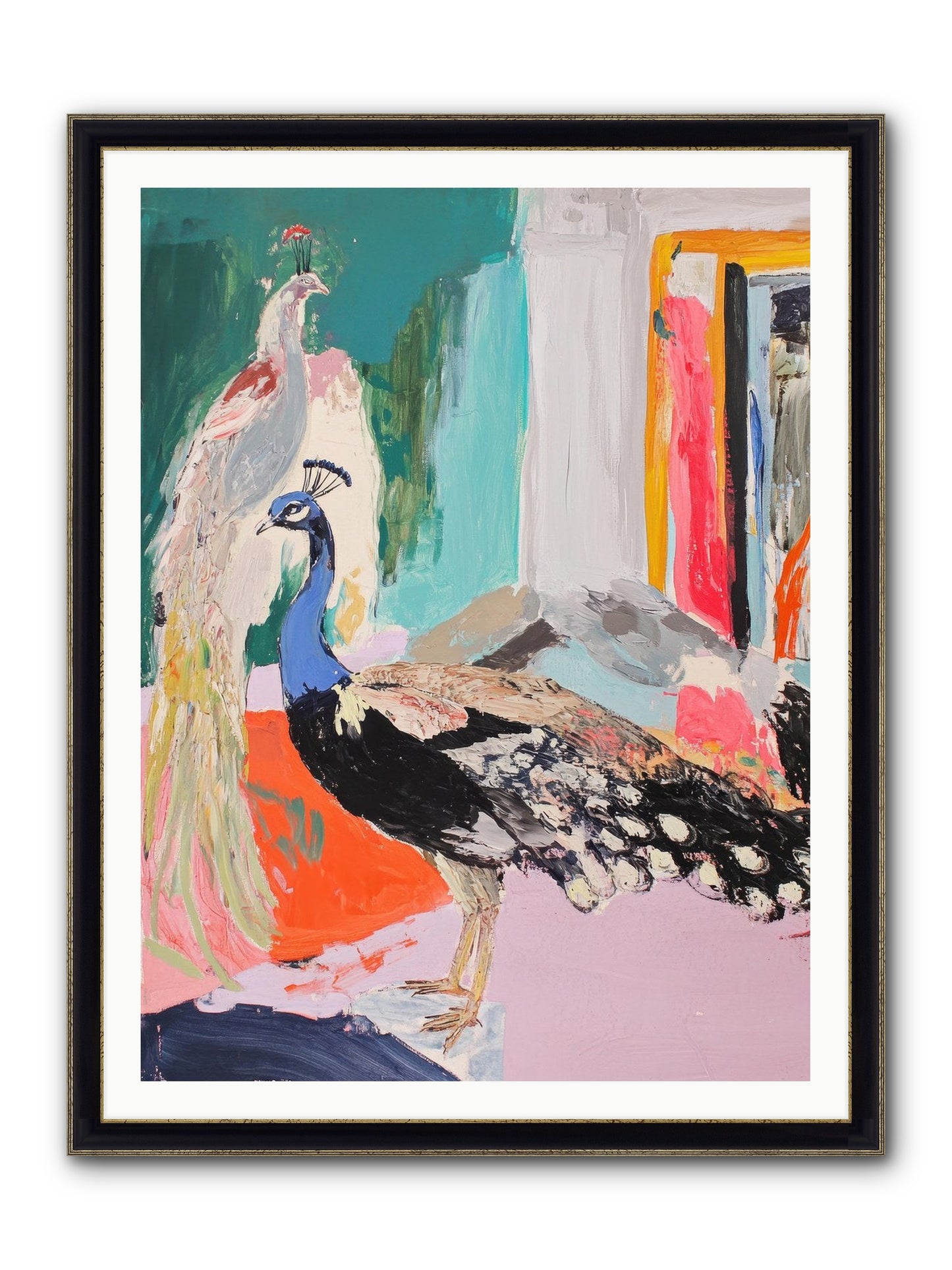Plumage In The Parlor Framed Print - Black & Gold 36x48