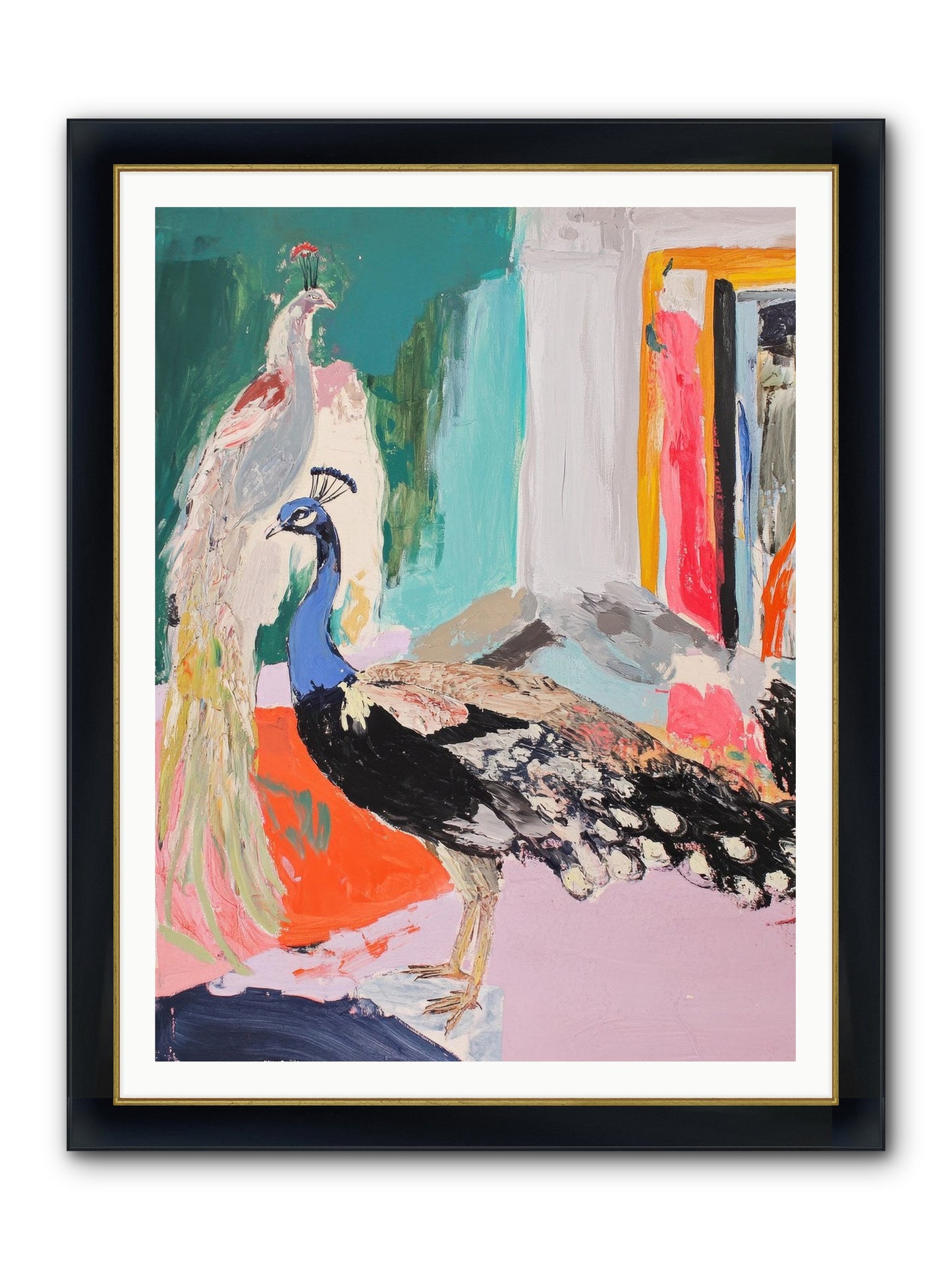 Plumage In The Parlor Framed Print - Wide Black w/Gold 36x48