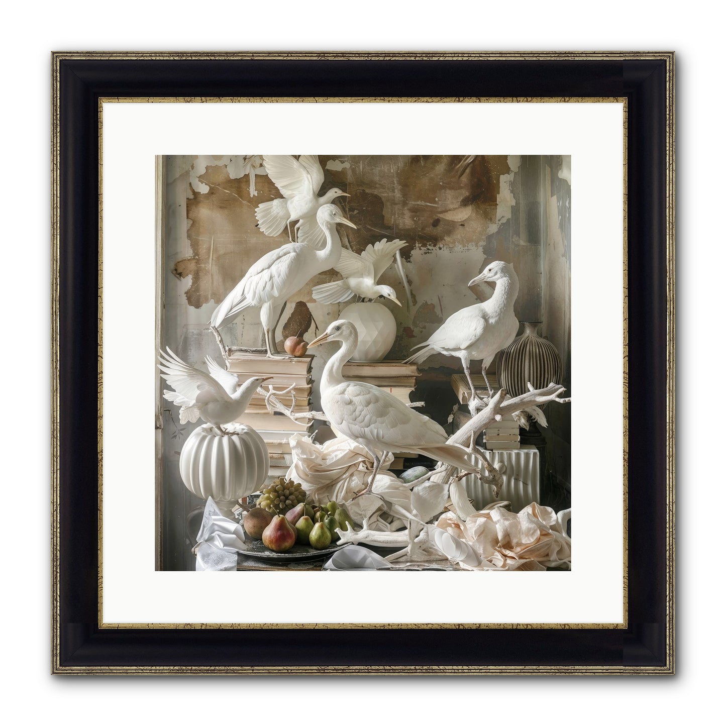 Plumes Of The Grand Tour Framed Print - Black & Gold 16x16