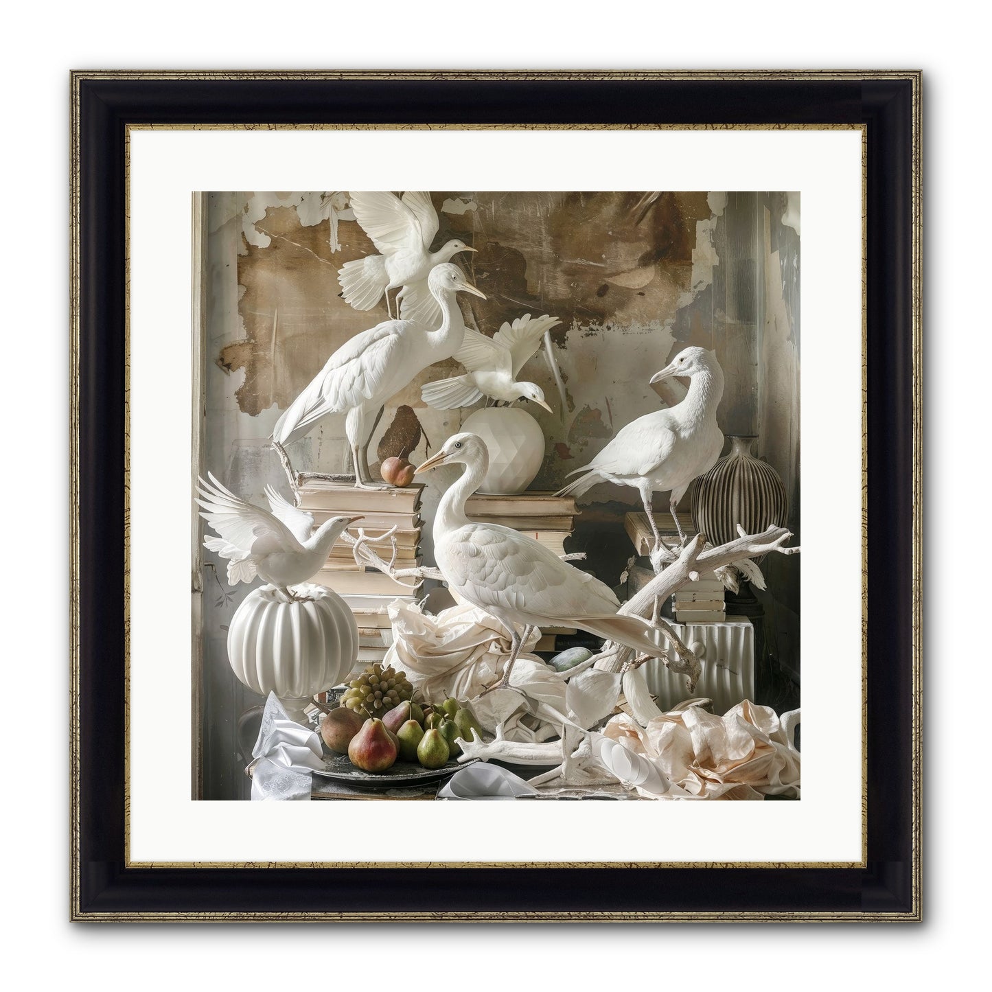 Plumes Of The Grand Tour Framed Print - Black & Gold 20x20