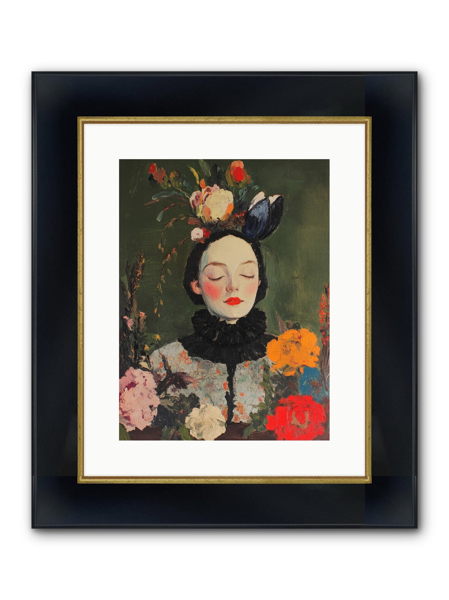 Poppy Falcon Grey Framed Print - Wide Black w/Gold 12x16