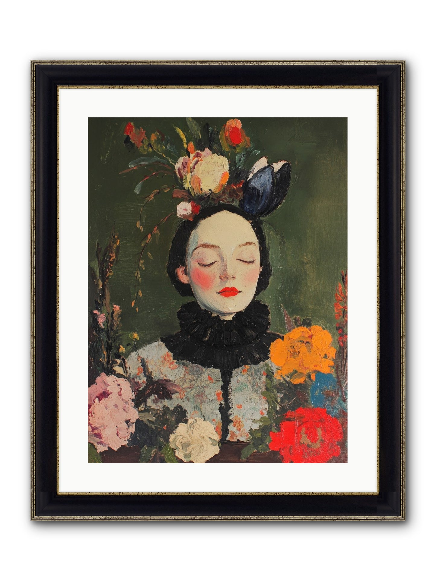 Poppy Falcon Grey Framed Print - Black & Gold 18x24