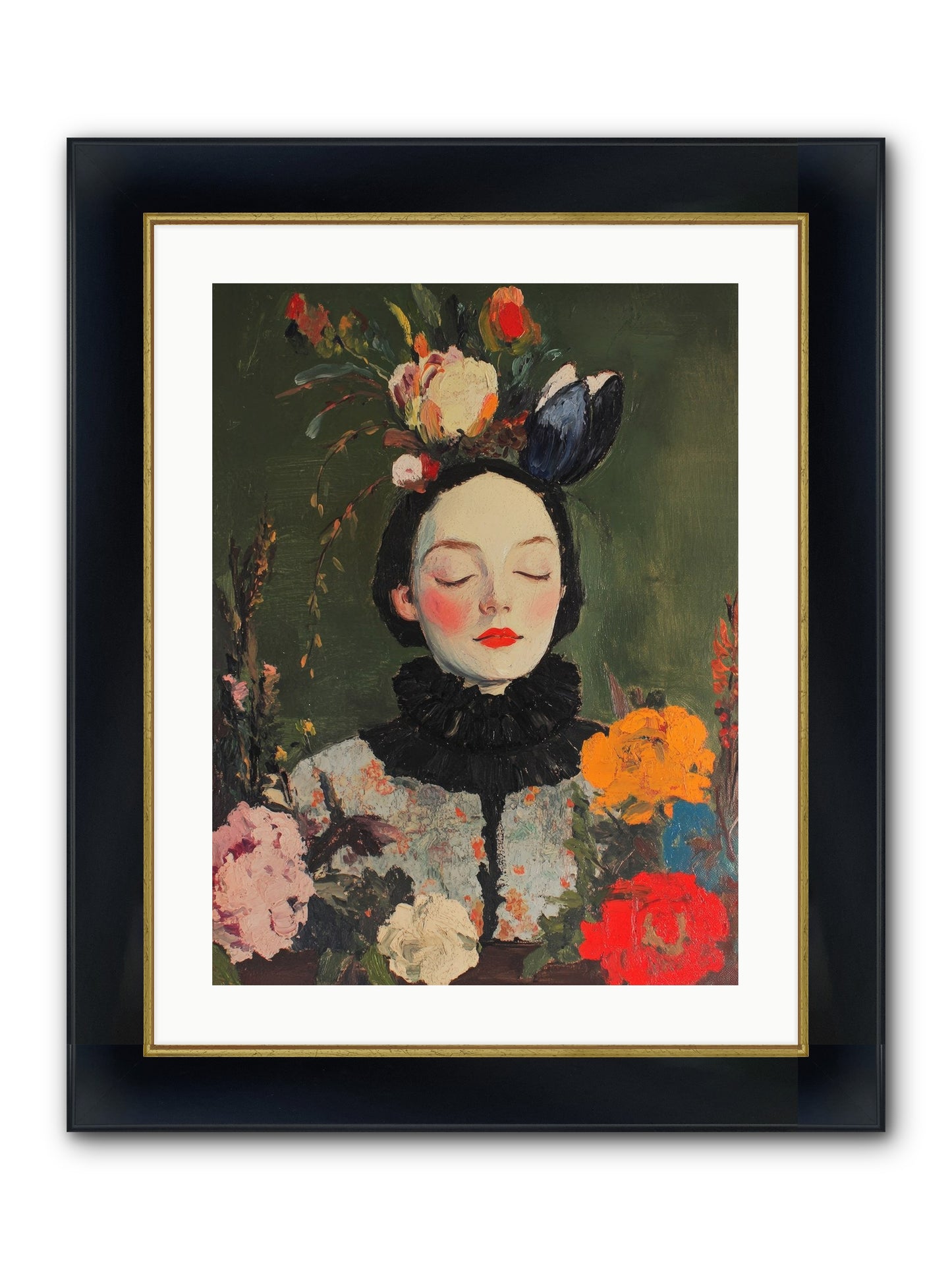 Poppy Falcon Grey Framed Print - Wide Black w/Gold 18x24