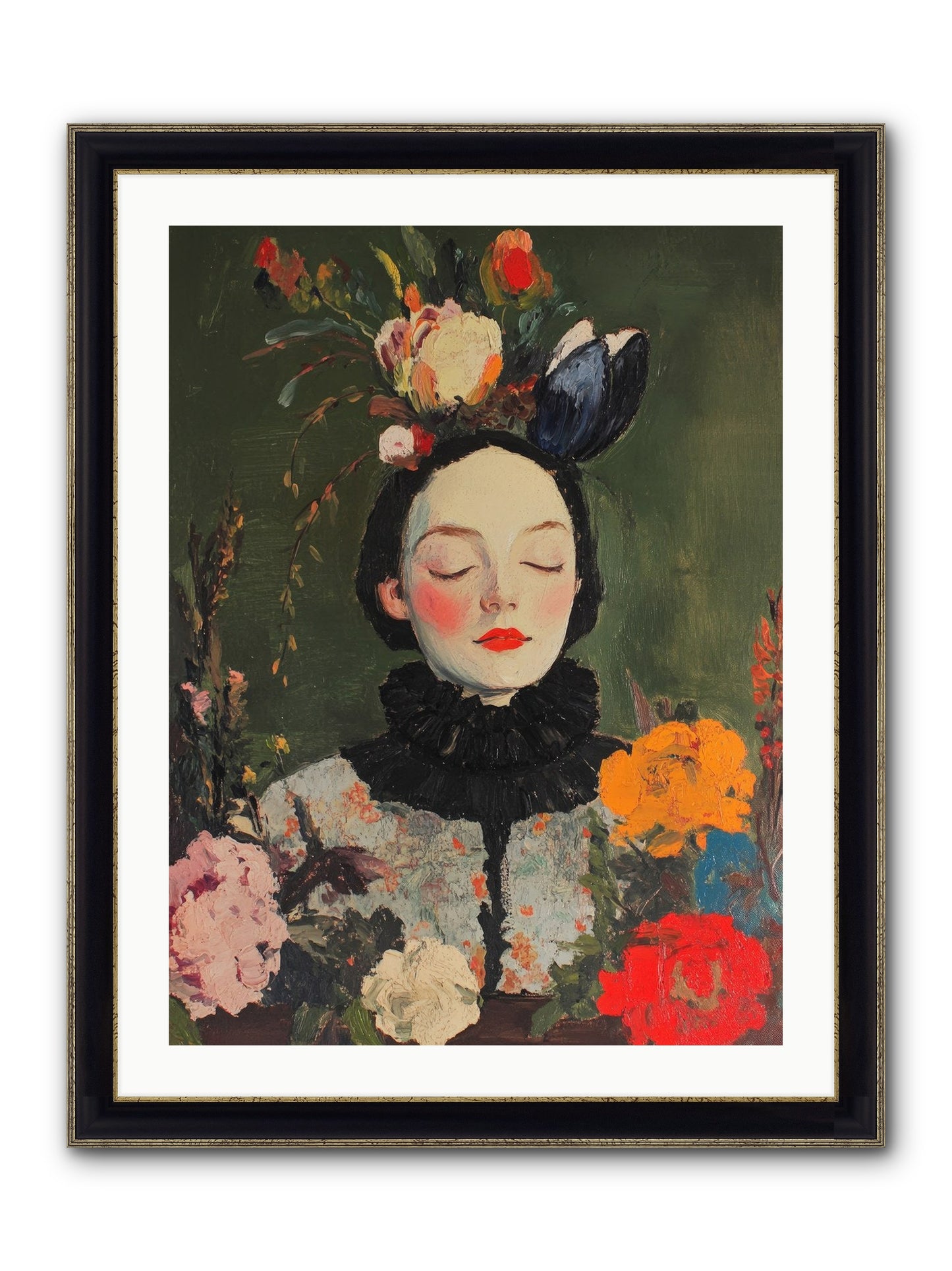 Poppy Falcon Grey Framed Print - Black & Gold 24x32