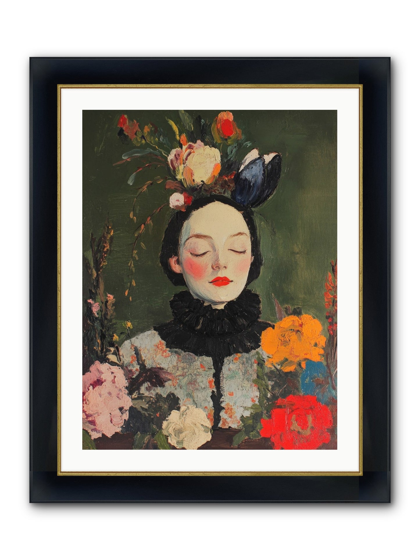 Poppy Falcon Grey Framed Print - Wide Black w/Gold 24x32
