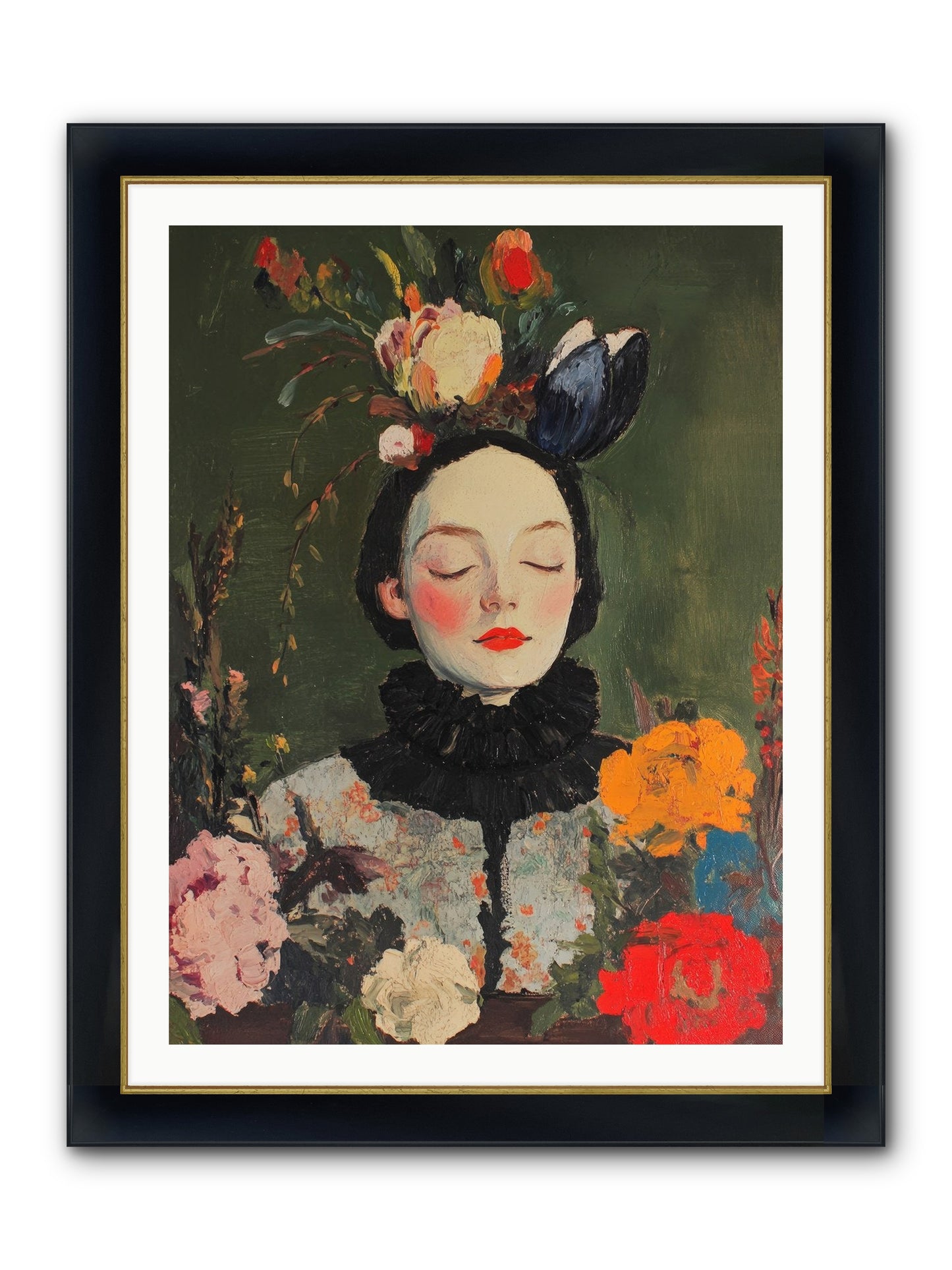 Poppy Falcon Grey Framed Print - Wide Black w/Gold 30x40