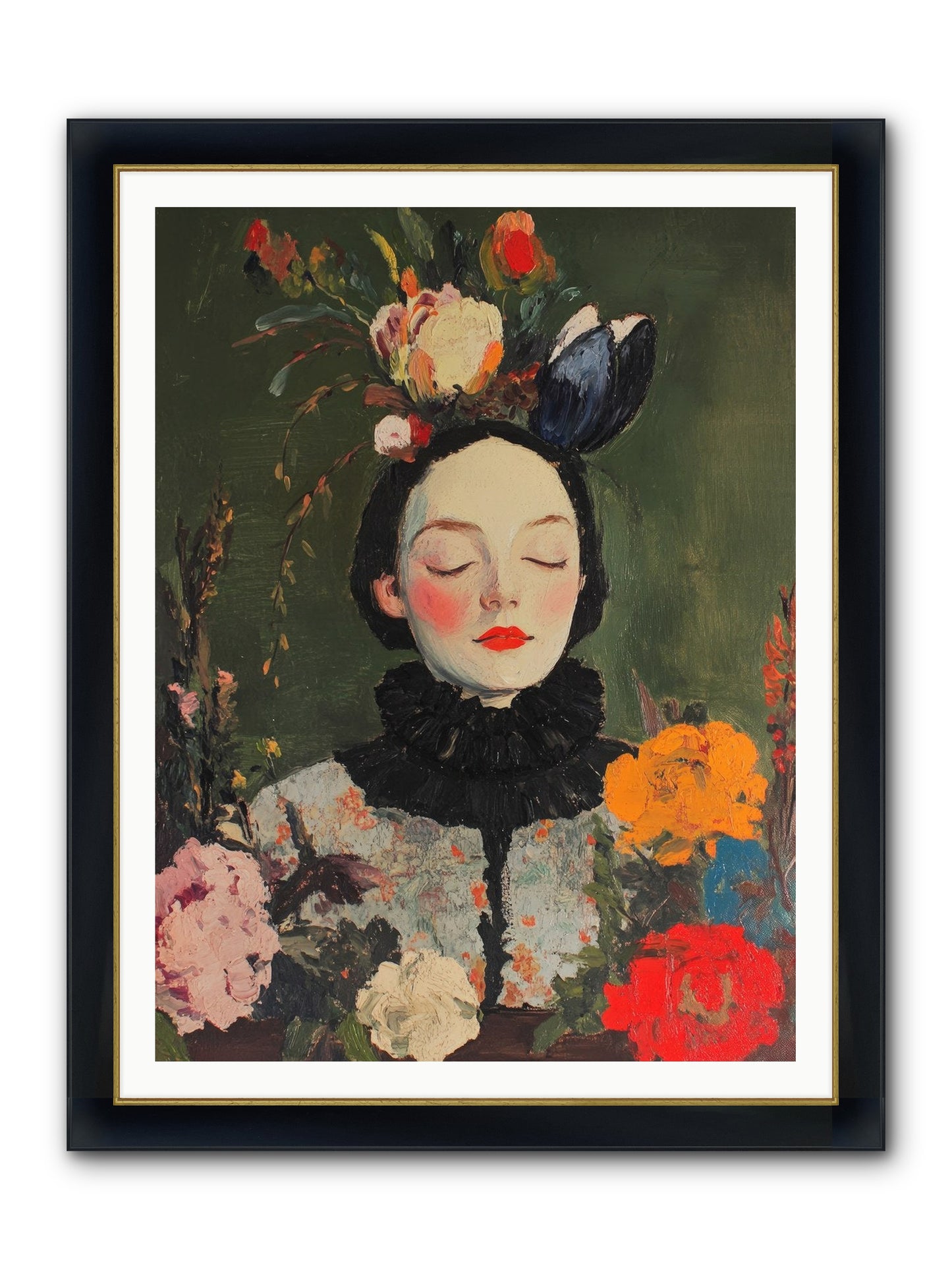 Poppy Falcon Grey Framed Print - Wide Black w/Gold 36x48