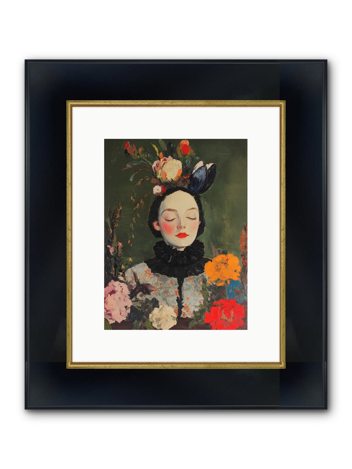 Poppy Falcon Grey Framed Print - Wide Black w/Gold 9x12