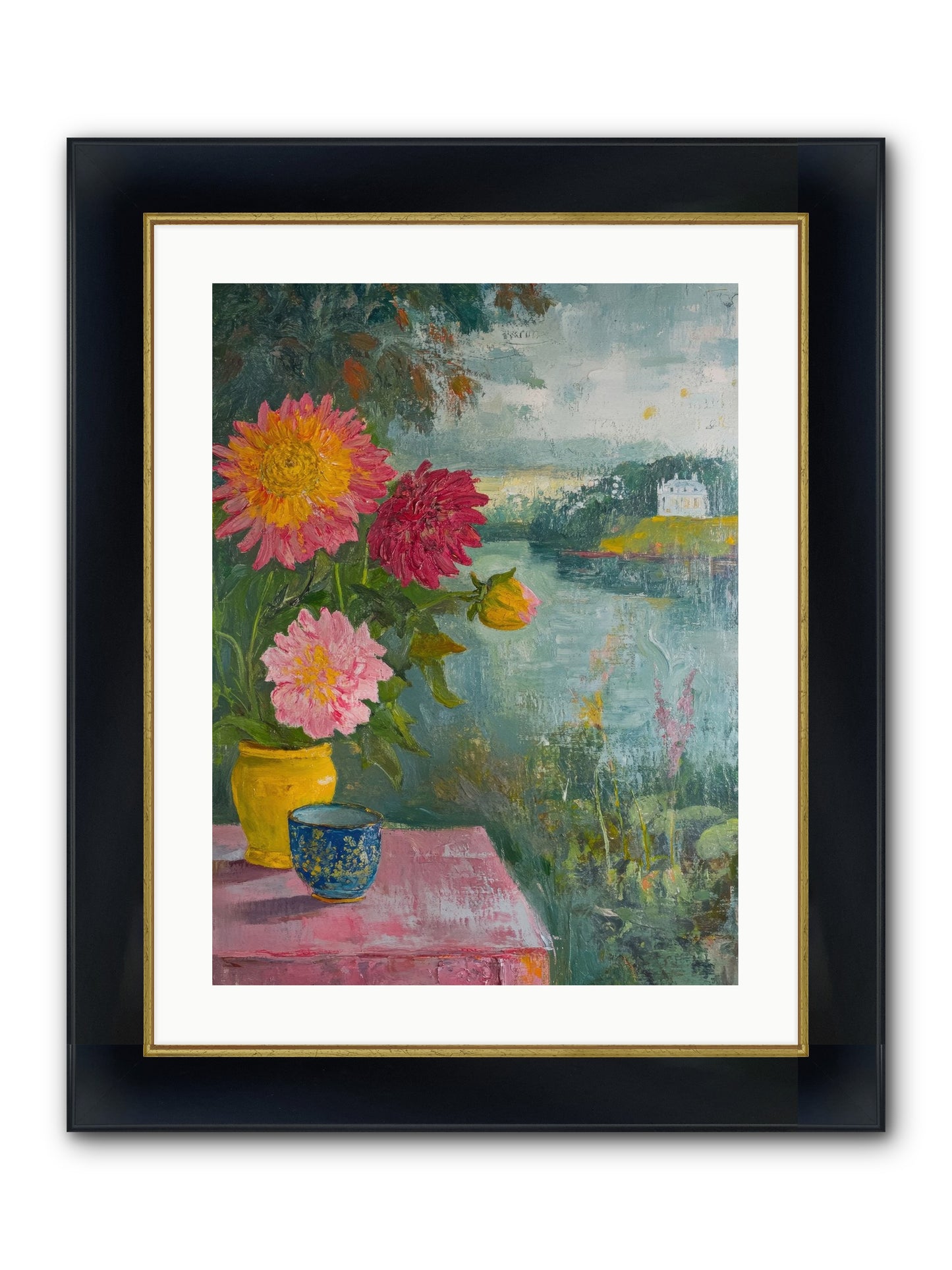 Portico Romance Framed Print - Wide Black w/Gold 18x24