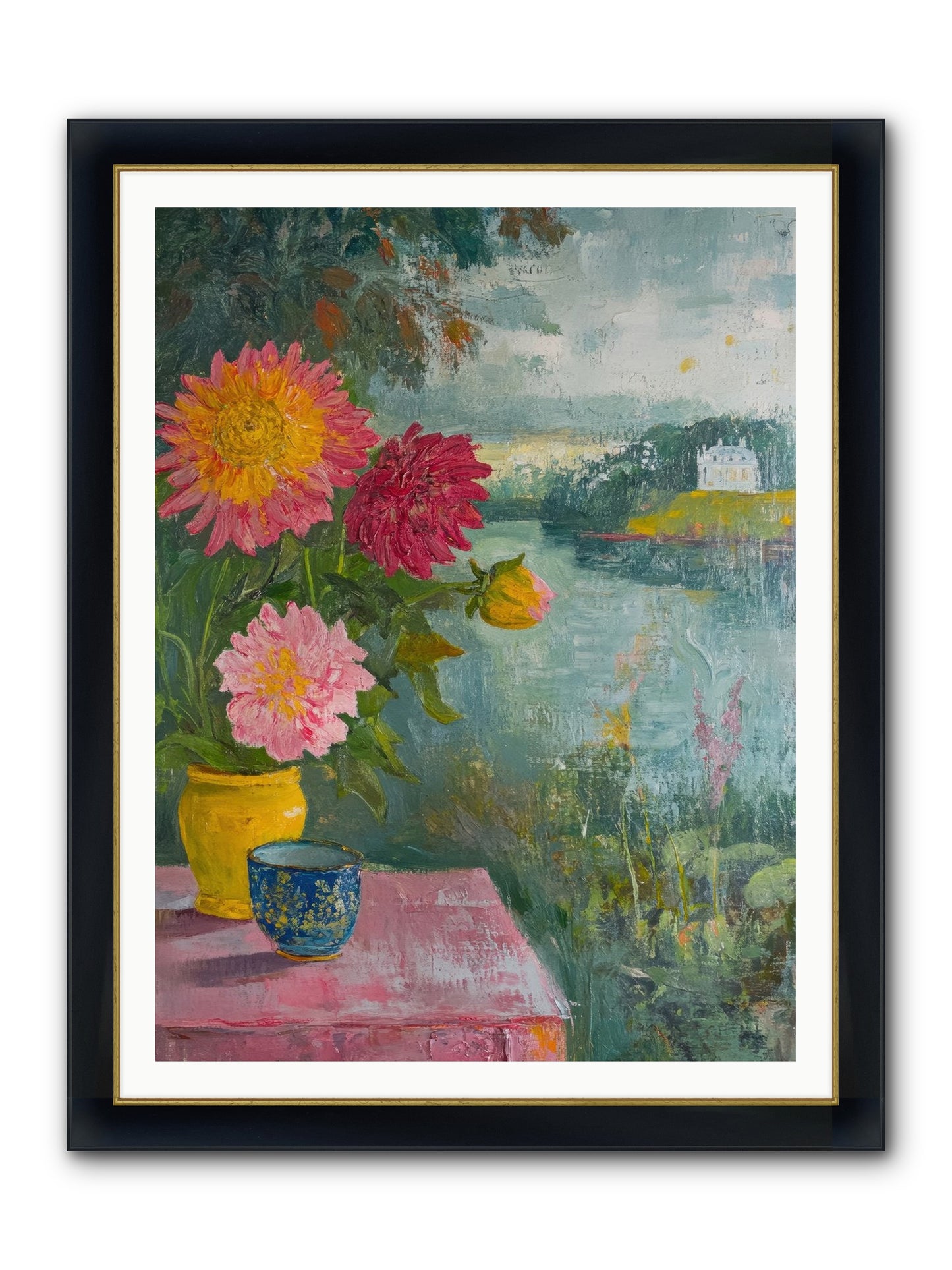 Portico Romance Framed Print - Wide Black w/Gold 36x48