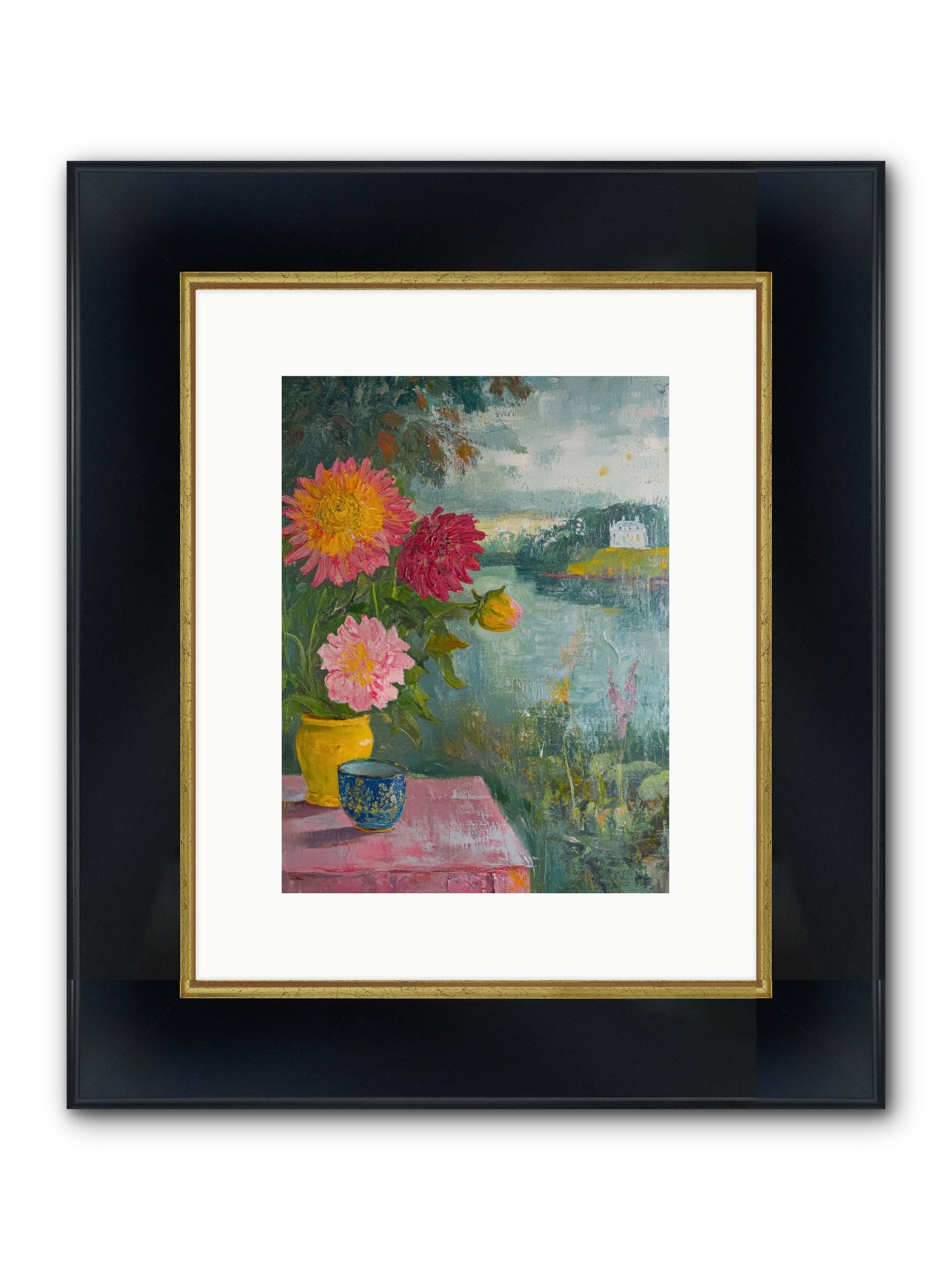 Portico Romance Framed Print - Wide Black w/Gold 9x12