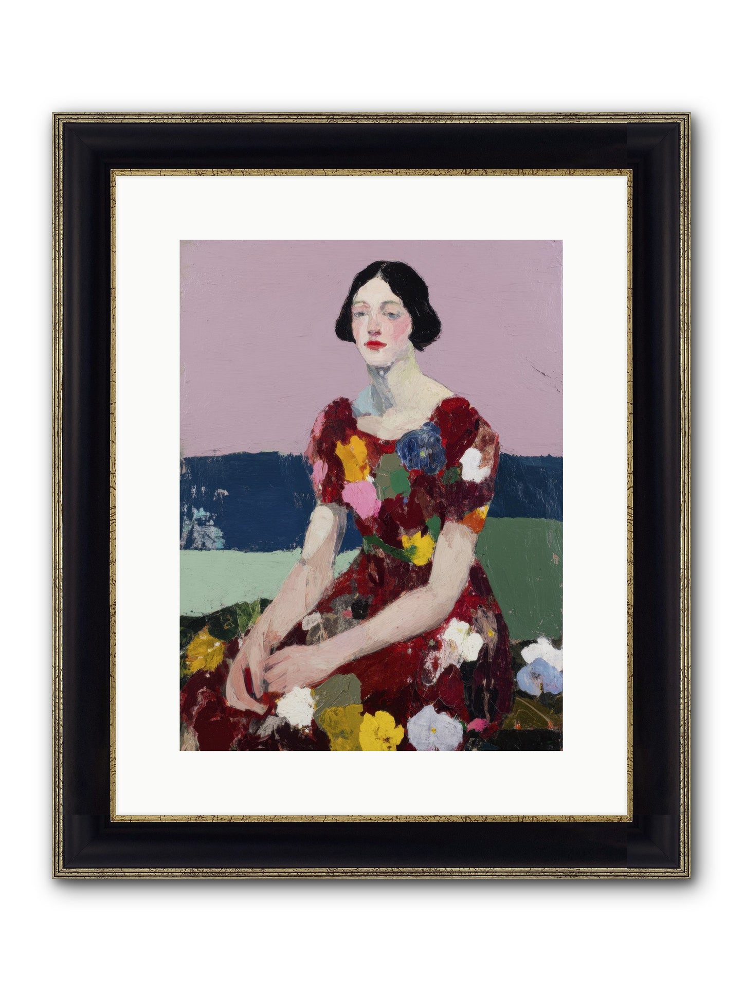 Portrait In Bloom Framed Print - Black & Gold 12x16