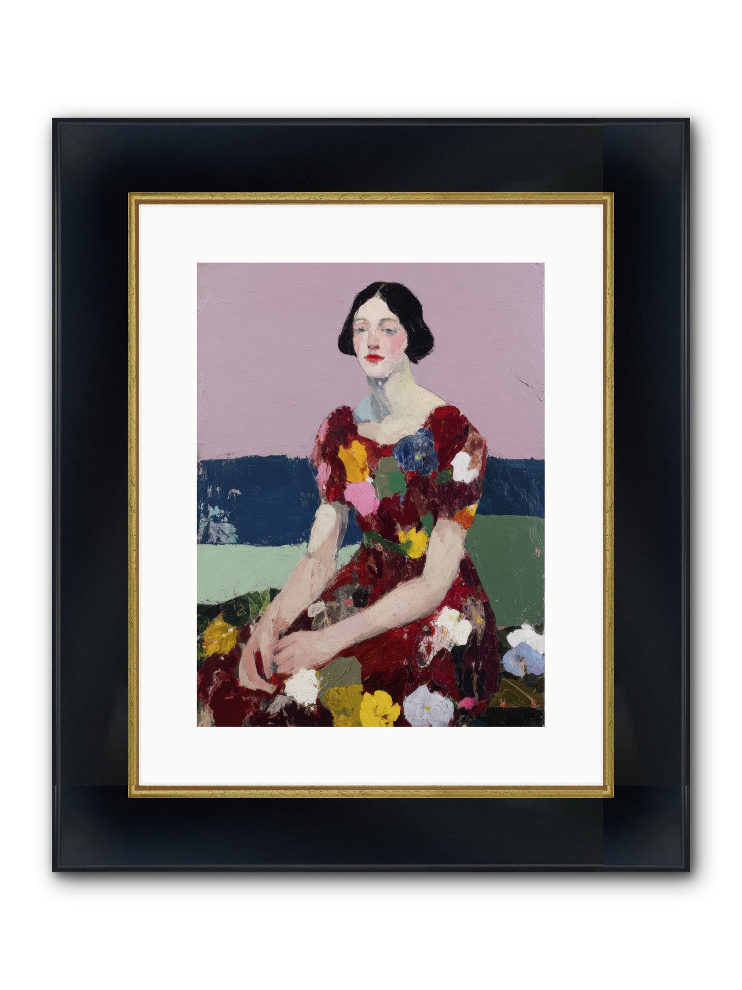 Portrait In Bloom Framed Print - Wide Black w/Gold 12x16
